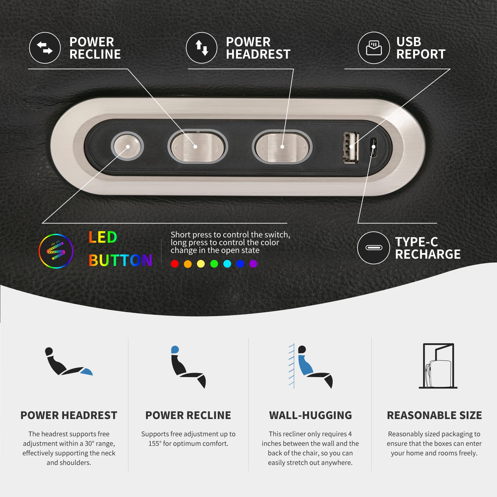 Home Theater Power Recliner Seating with LED Lighting