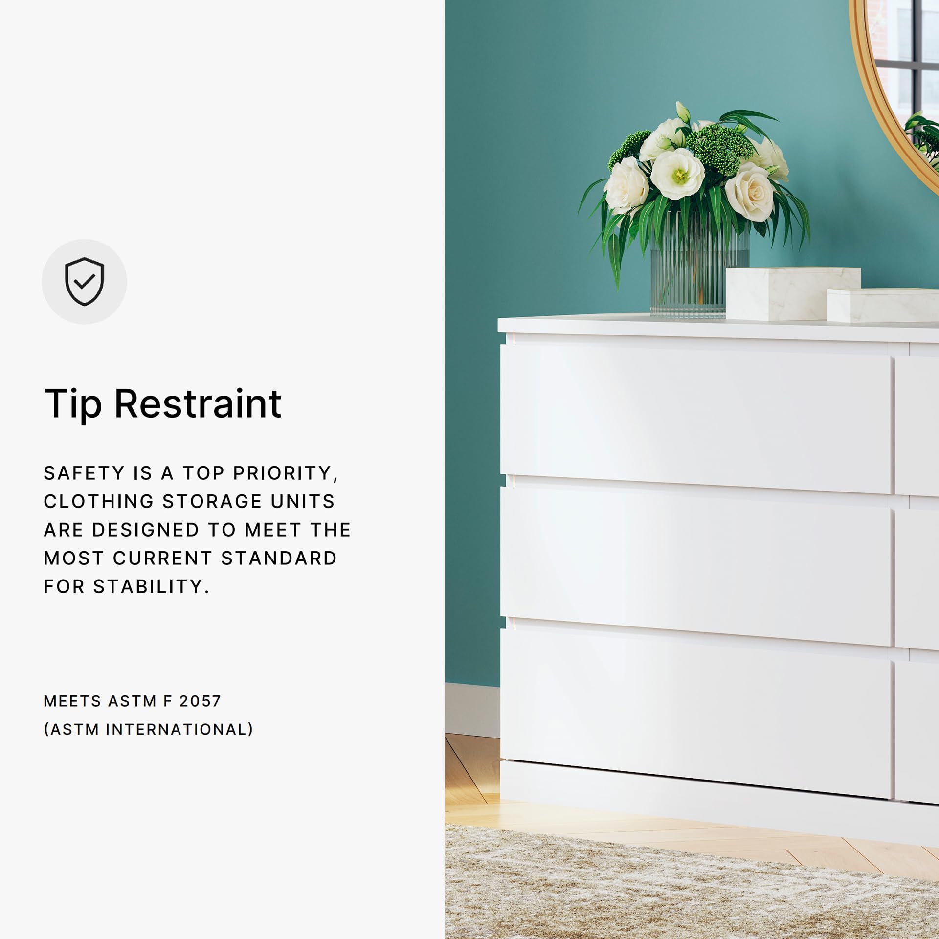 Signature Design by Ashley Onita Modern Dresser with 6 Smooth-Gliding Drawers, Meets ASTM International Safety Standards, White, 59.76' W x 19.29' D x 30.67' H