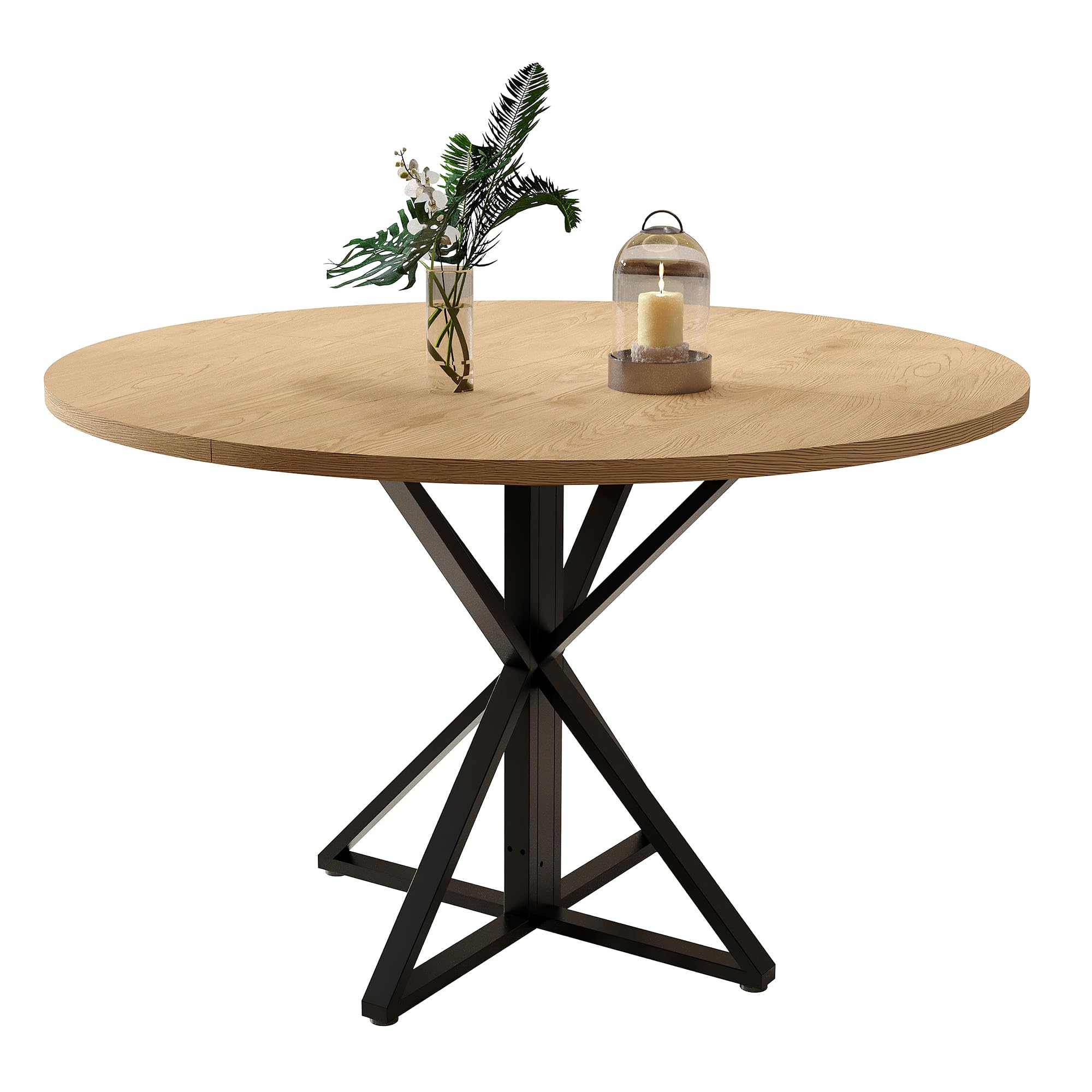 GarveeHome 47 Inch Round Dining Table for 4-6, Circle Kitchen Table with Pedestal Base, Farmhouse Wooden Dining Table for Small Spaces, Kitchen & Dining Room, Living Room-Oak/Only Table