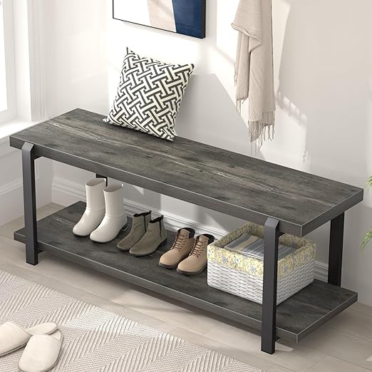 Entryway Shoe Storage Bench with Open Shelf