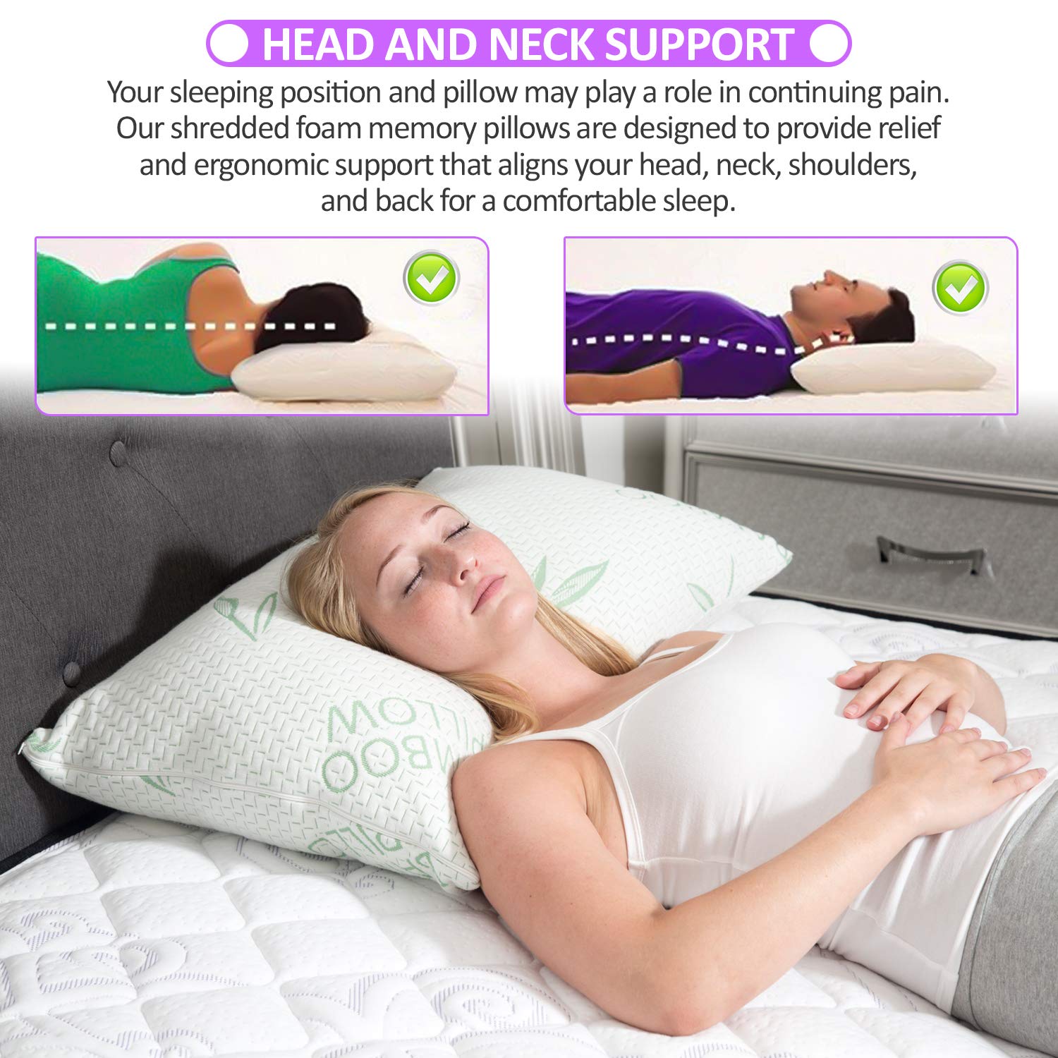 Shredded Memory Foam Bed Pillows with Removable Cover