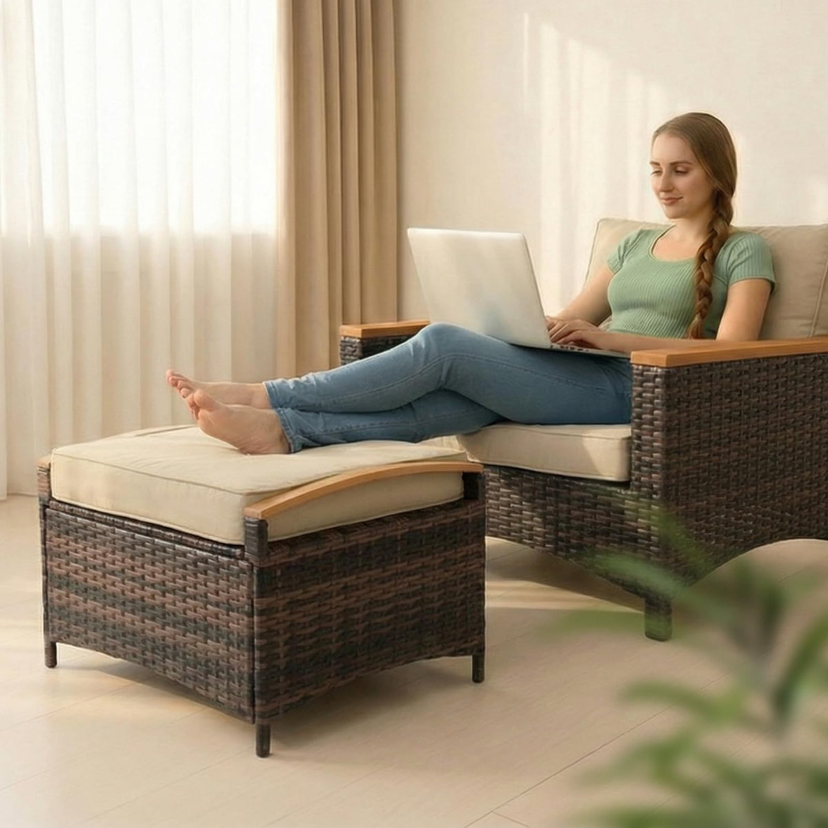 Rattan Storage Ottoman Set