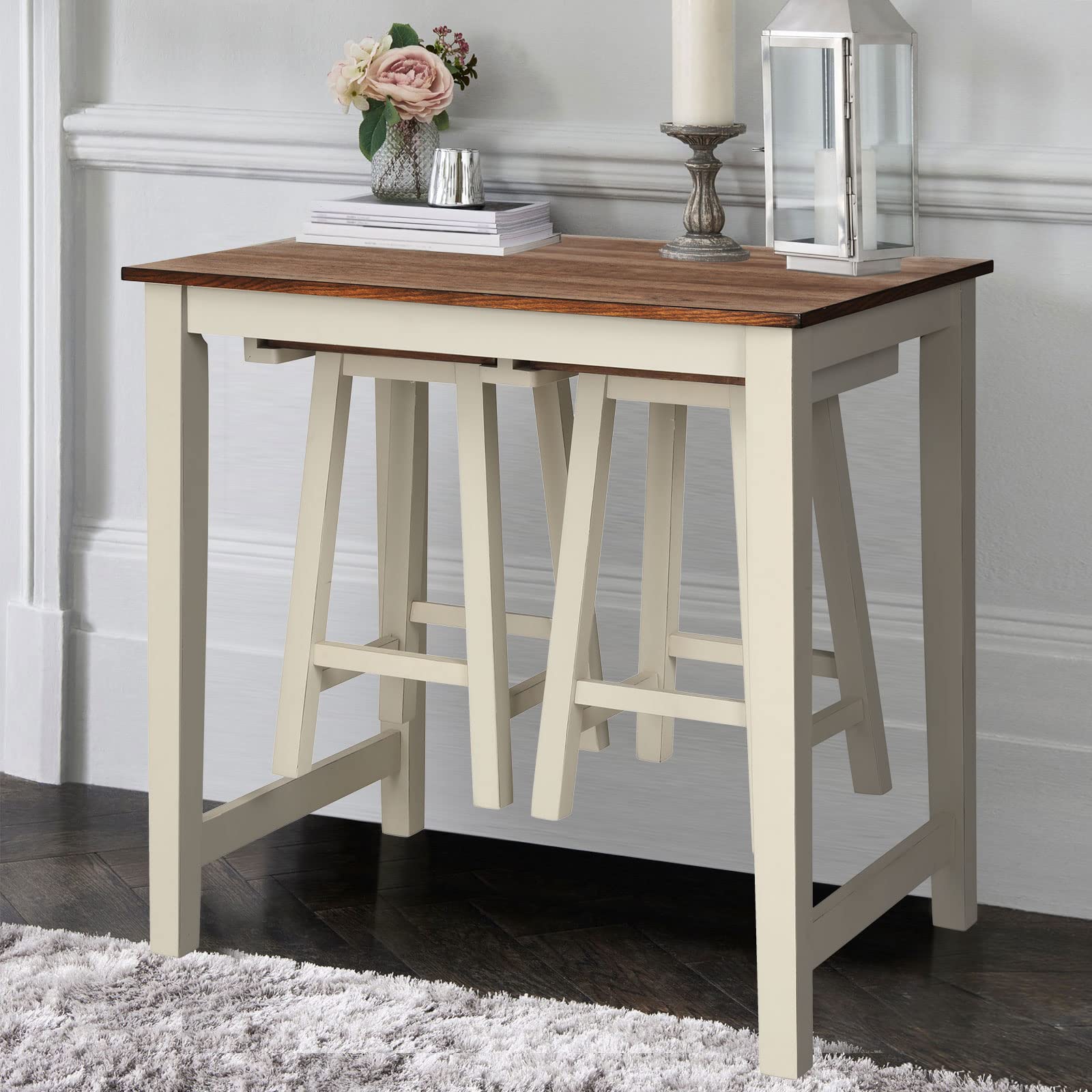 3-Piece Counter Height Dining Set with Saddle Stools
