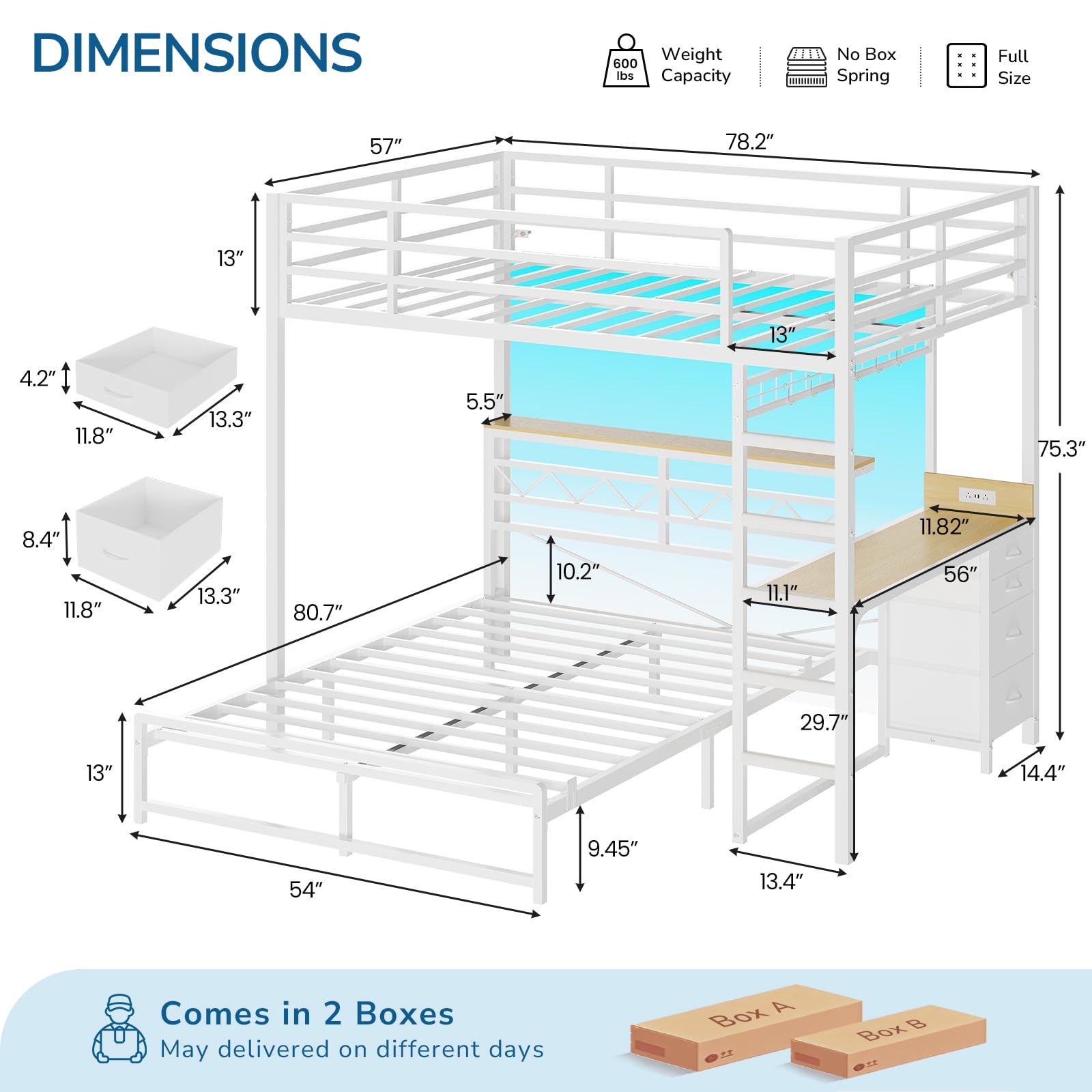 Full Over Full Bunk Bed with Desk & Storage