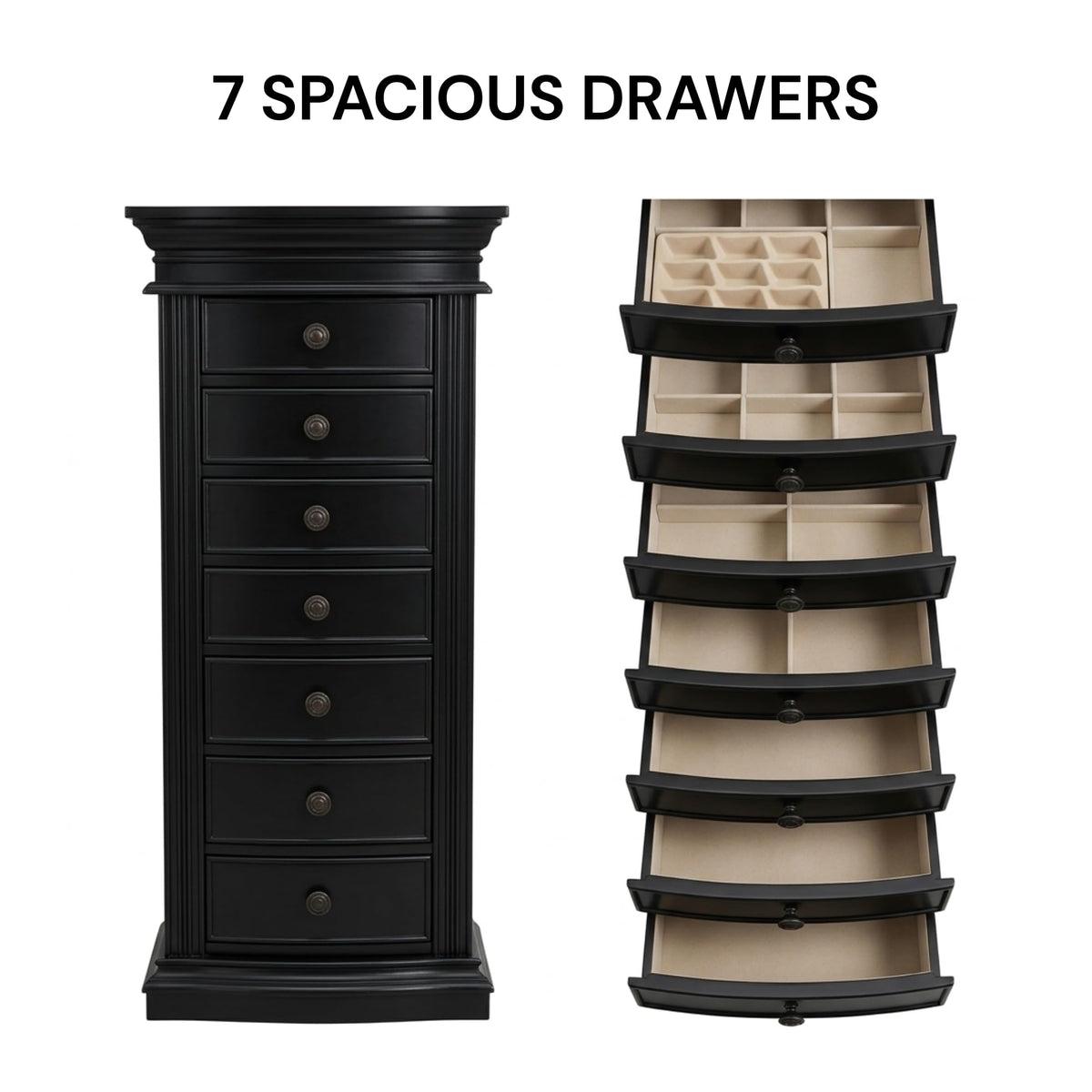 Black 7-Drawer Jewelry Armoire