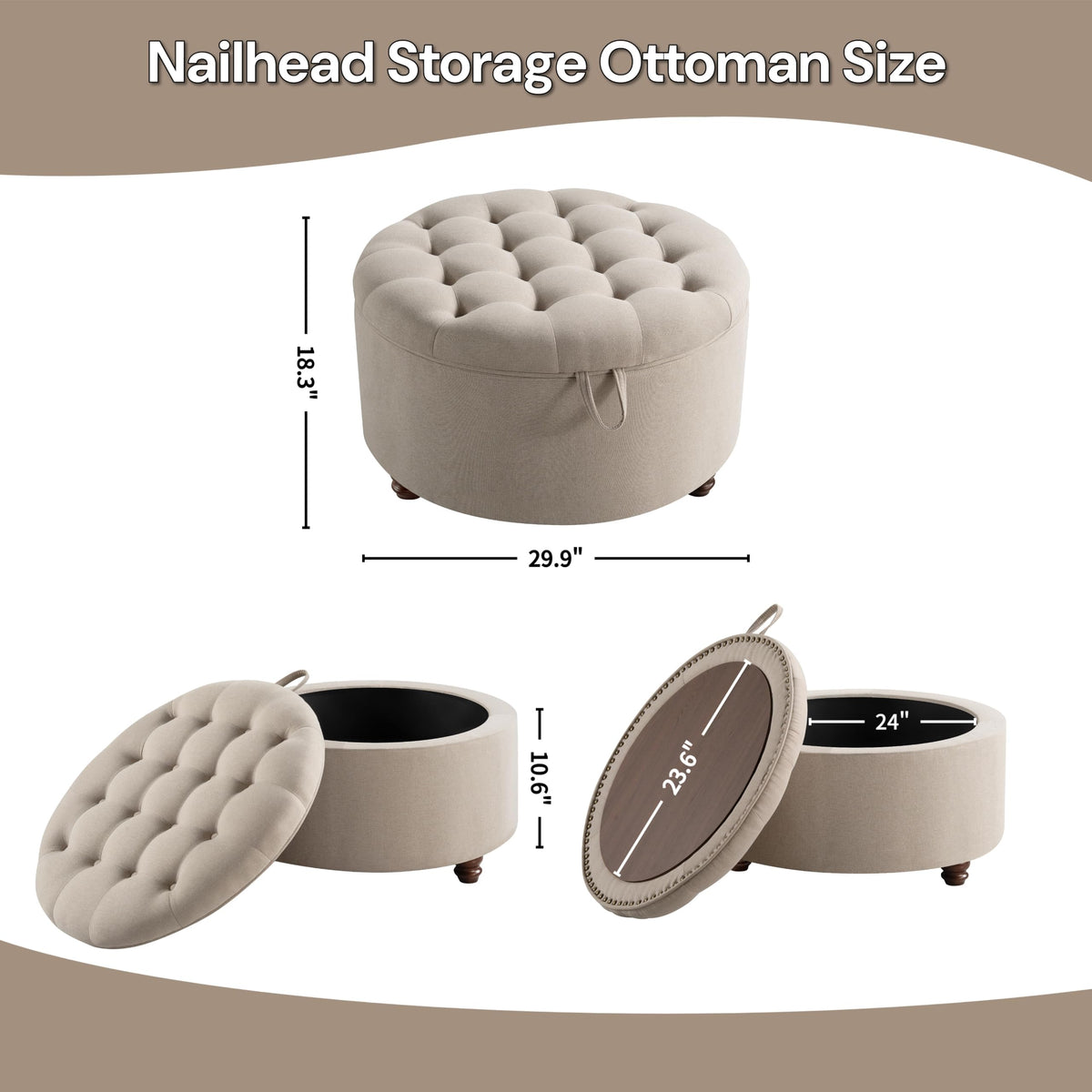 Round Chenille Storage Ottoman
