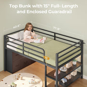 ADORNEVE Low Loft Bed Twin Size with 6 Storage Drawers, Twin Loft Bed with LED Lights, Metal Kids Loft Bed with Open Storage Shelves, Twin Bed Frame with 15" H Safety Guardrail for Kids, Black