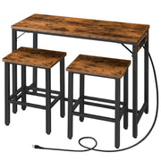 HOOBRO Bar Table and Chairs Set, 39.4" Dining Table Set with Power Outlet, 3-Piece Pub Table Set, Kitchen Bar Height Table with Stools of 2, Space Saving for Living Room, Rustic Brown BF45UBT01