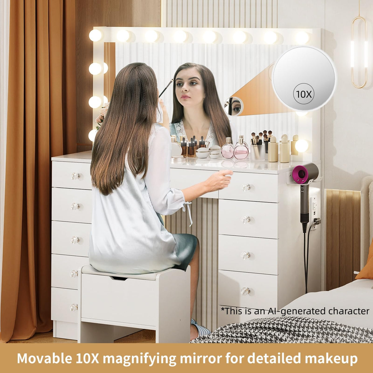 VOWNER Vanity with Lighted Mirror - 46" Makeup Vanity Desk with 11 Drawers