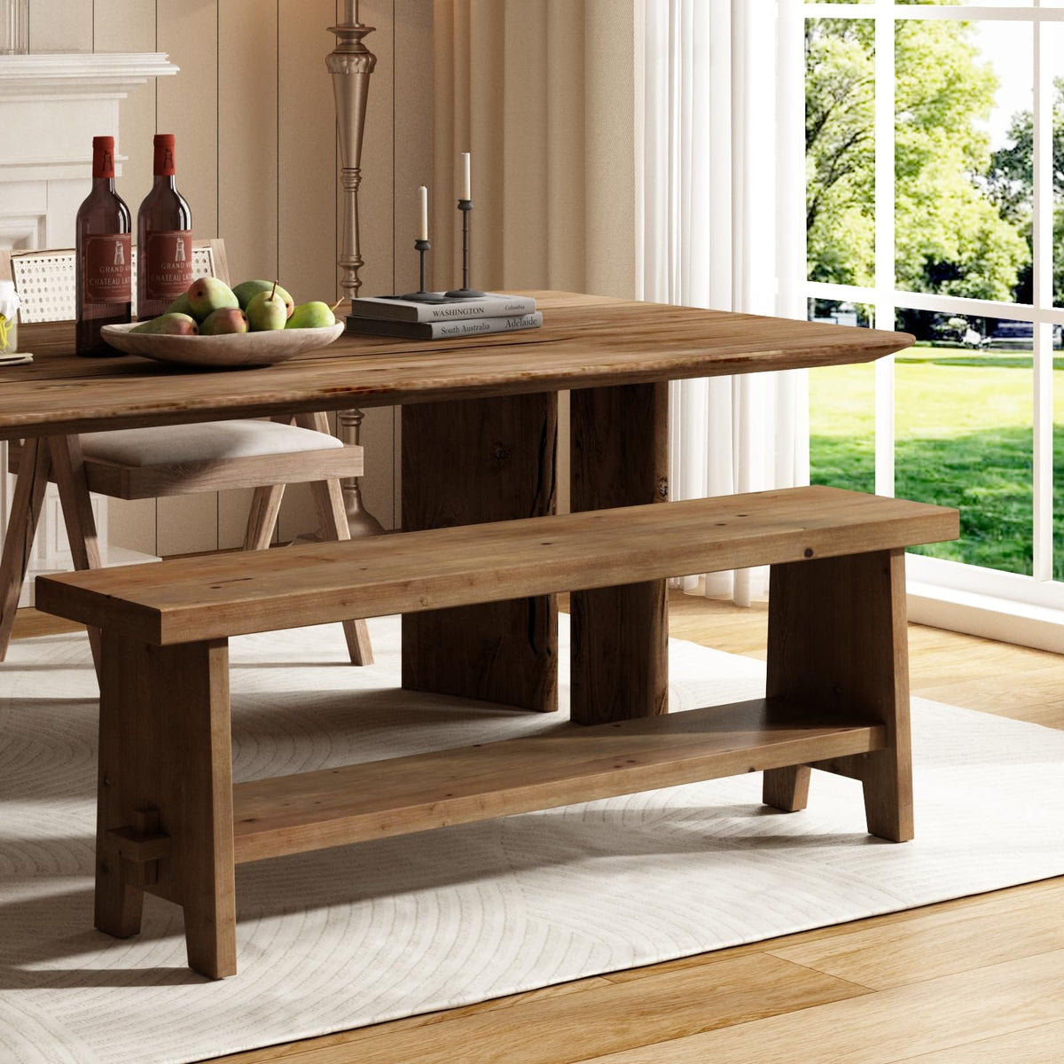 HOKYHOKY Wood Entryway Bench - 51.2" Farmhouse Long Storage Bench, Indoor