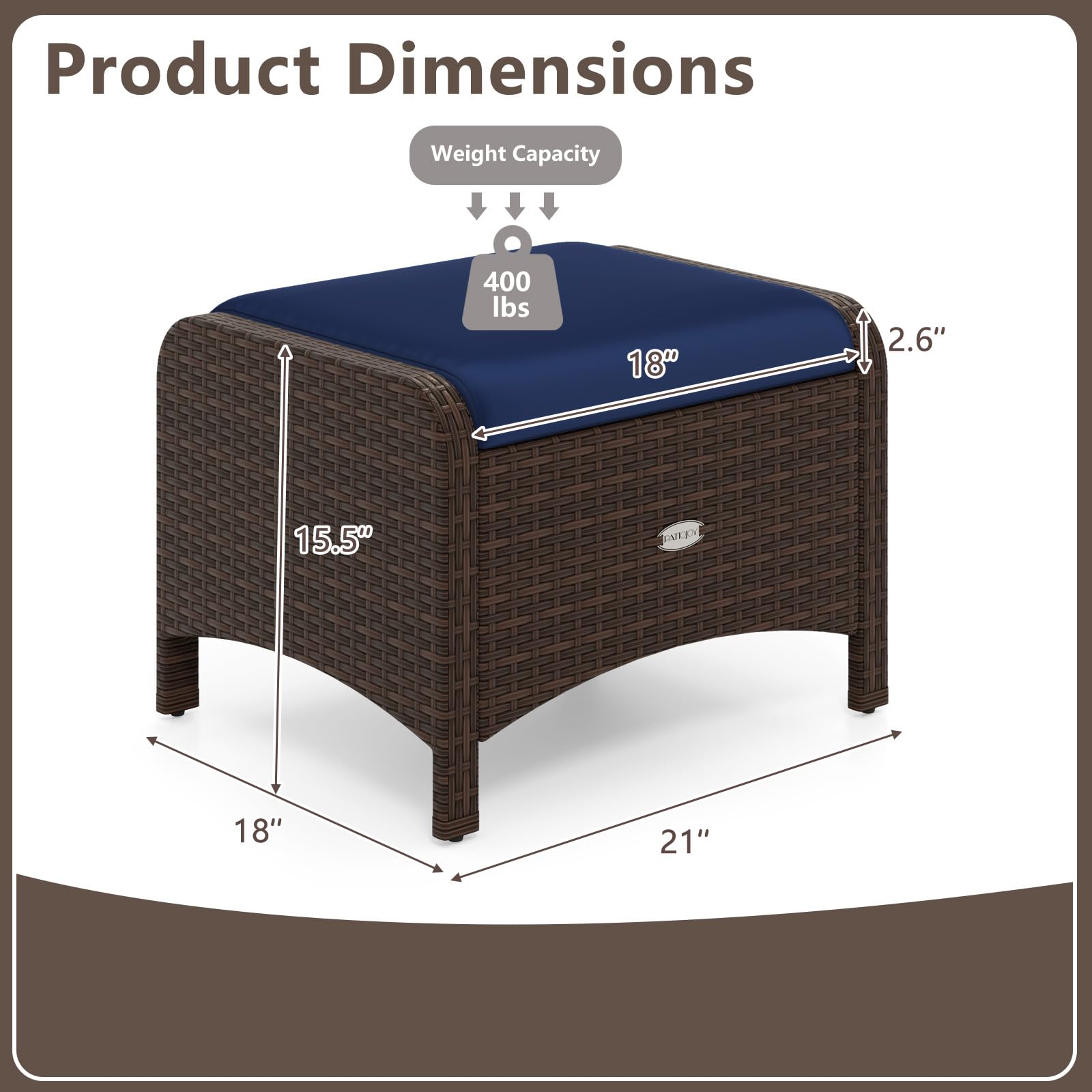 Outdoor PE Rattan Ottoman Set of 2