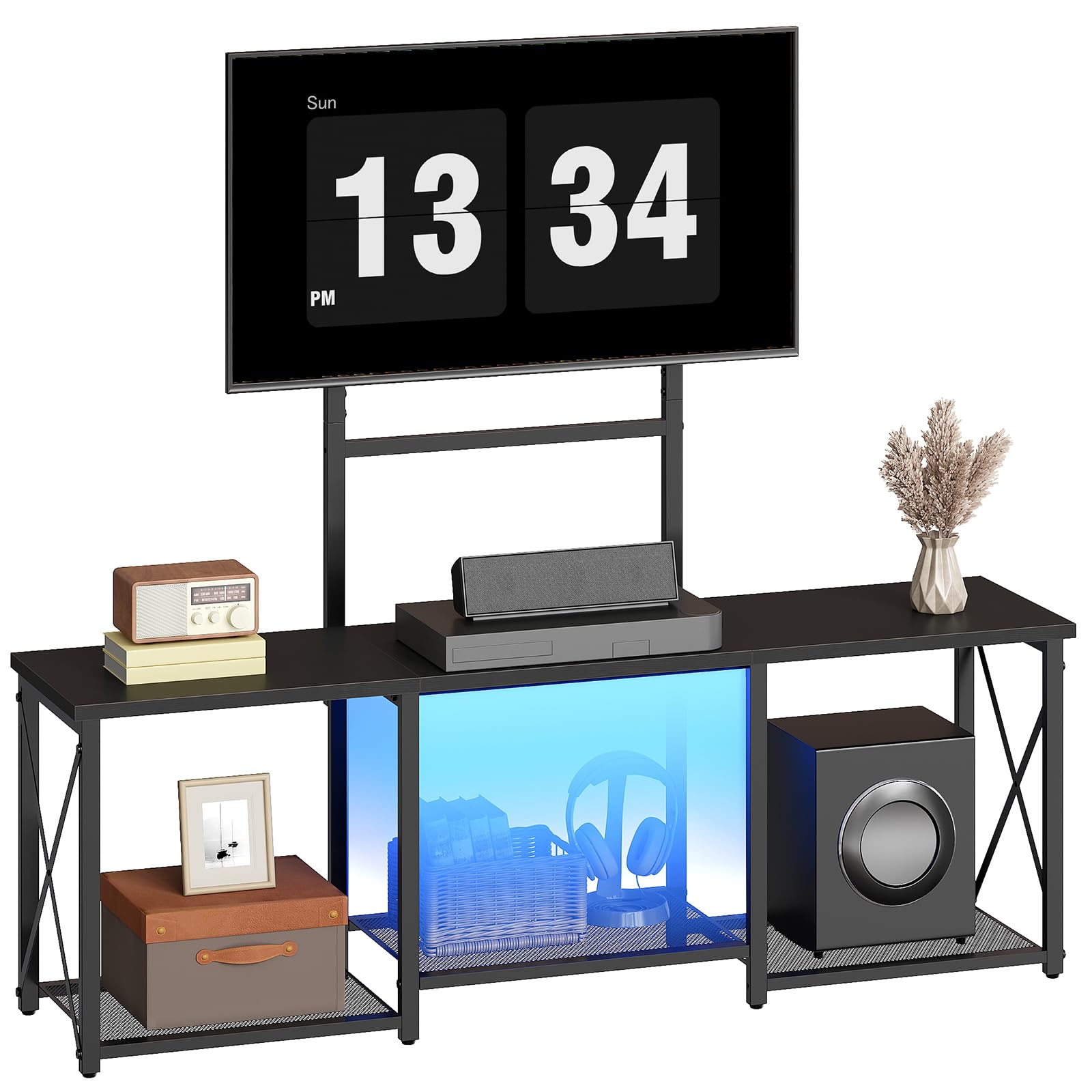 HOOBRO LED TV Stand with Mount, Entertainment Center with Open Shelves for 50 Inch TV, TV Console Table for Living Room, Bedroom, Black BB126DDS01