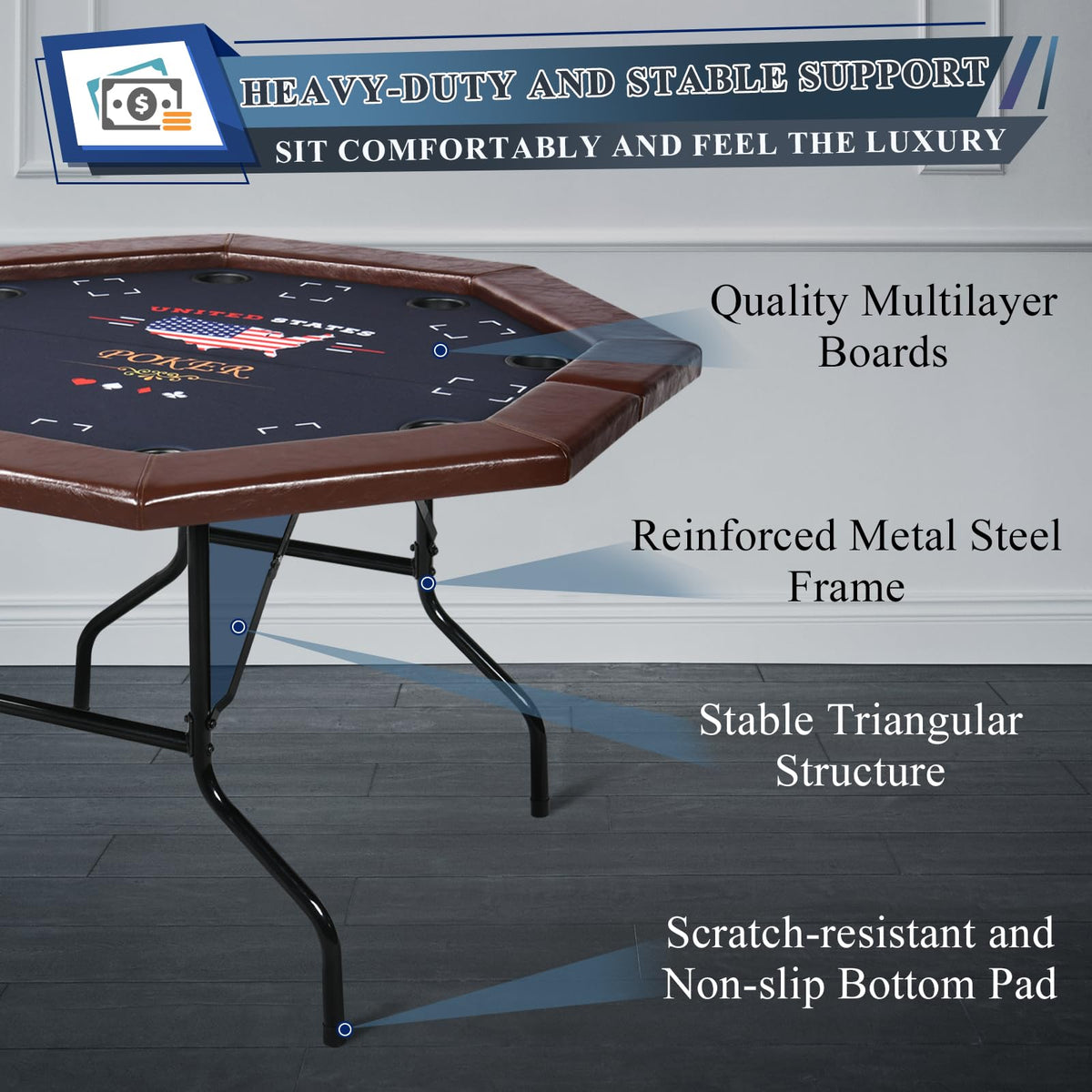 REAHOISY 48" Foldable Poker Table for 8 Players, Portable Texas Holdem