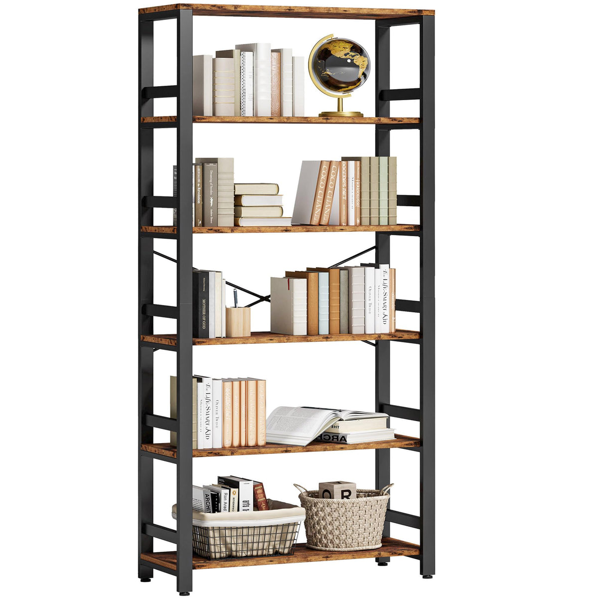 6-Tier Industrial Ladder Bookcase