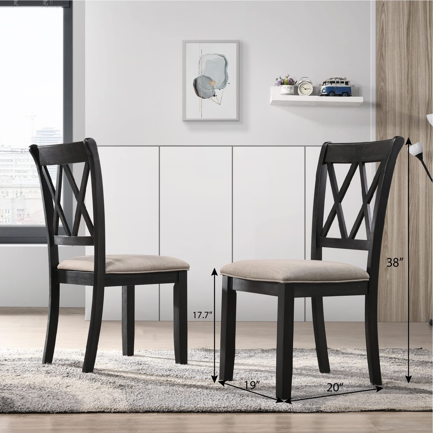 Upholstered Cross-Back Dining Chairs, Set of 2