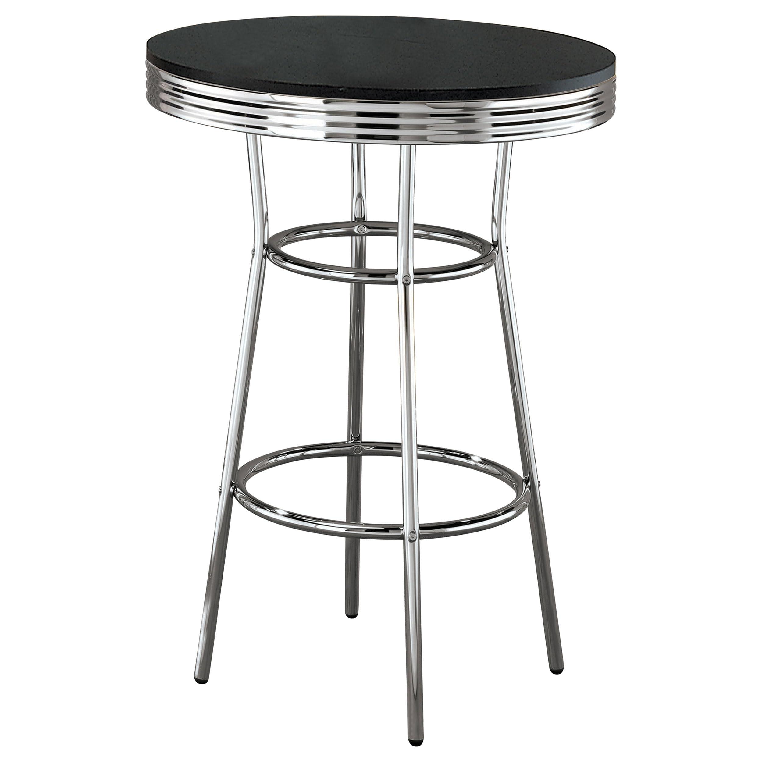 Coaster Home Furnishings - Retro 1950s - 3-Piece Bar Set - Metal & Laminate - Round Table, Swivel Bar Stools, Chrome Table Legs - Home Bar Furniture, Dining Room and Kitchen - Black & Chrome - 2405-S3