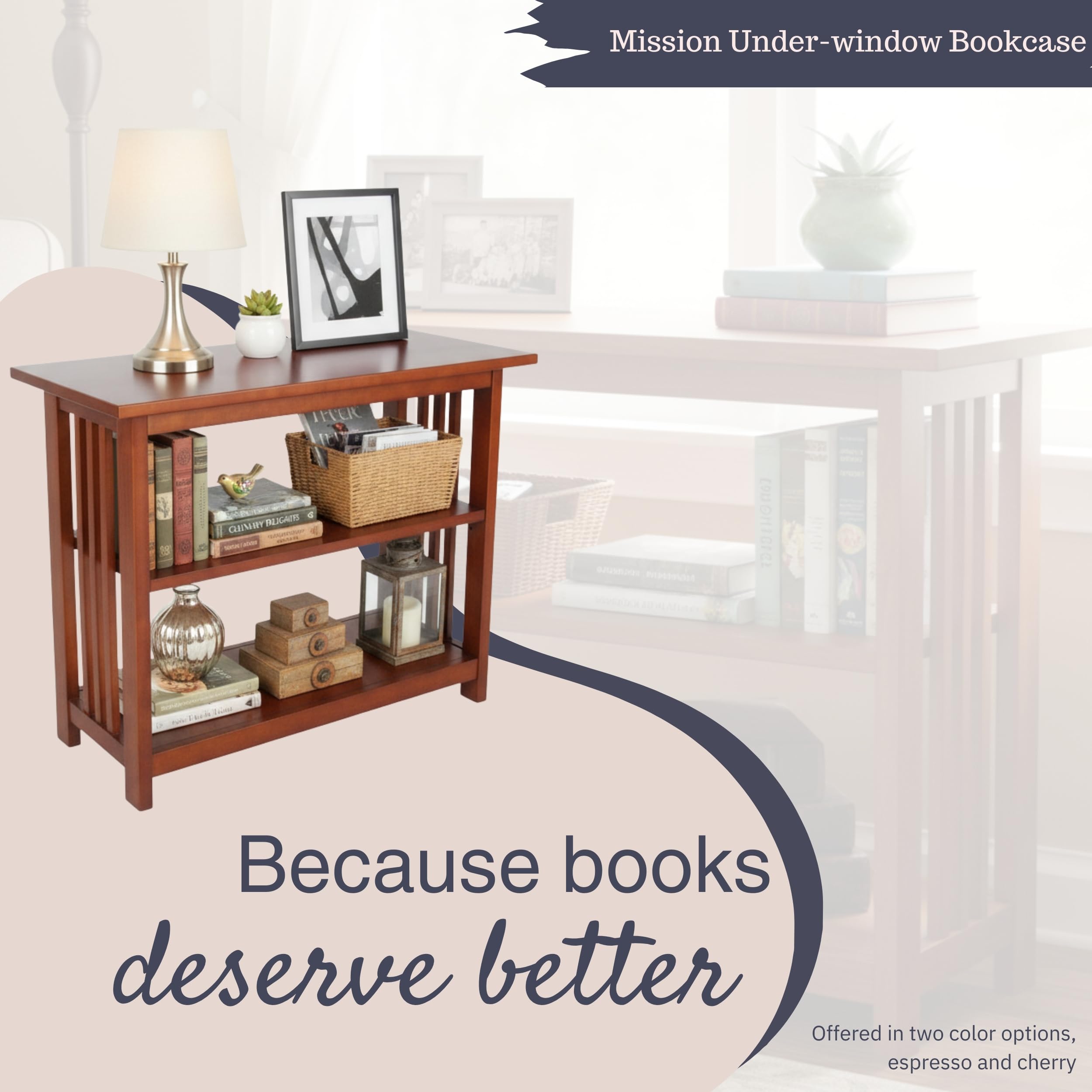Alaterre Artisan Under Window Bookshelf, Cherry