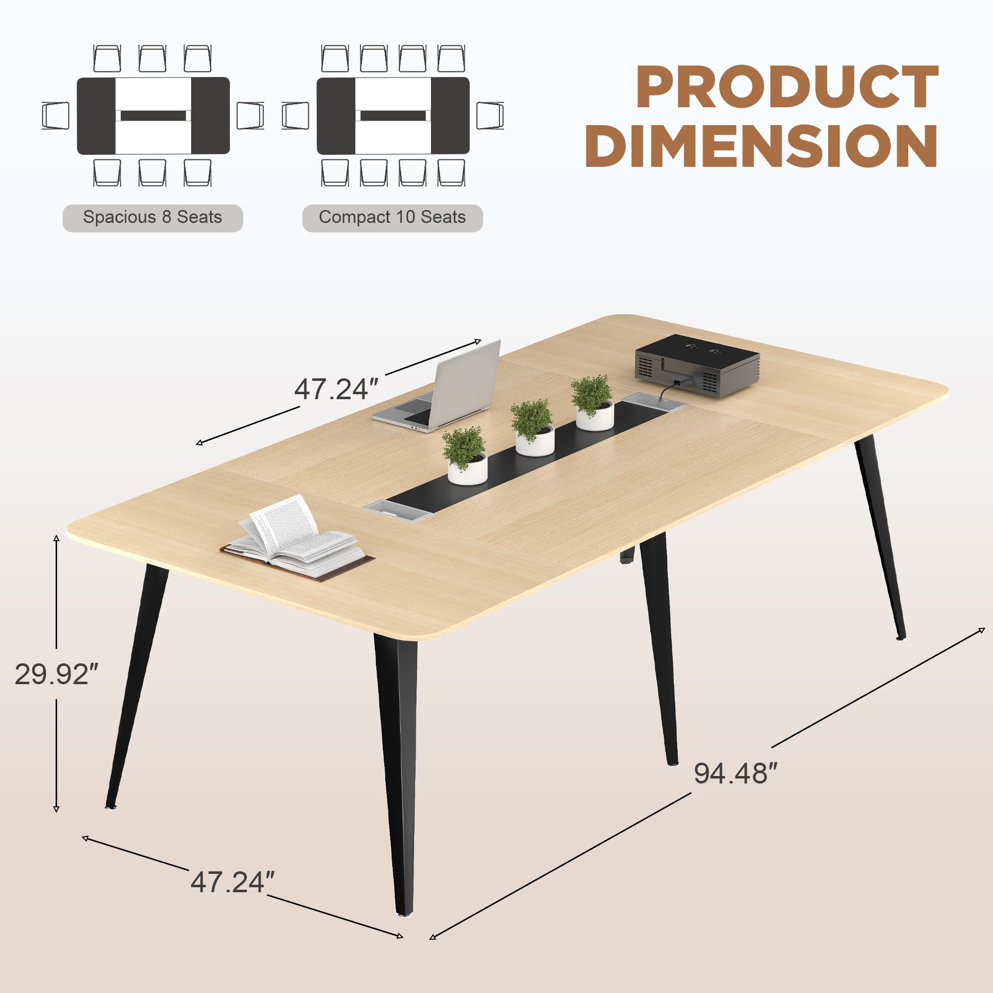 8FT Conference Table with Cable Grommets