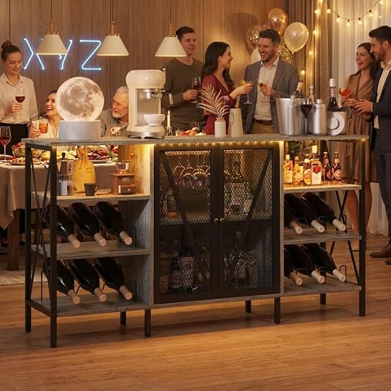 Wine Bar Cabinet with LED Light & Wine Rack