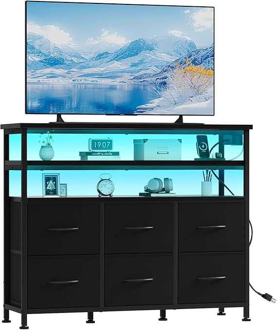 TV Stand with LED Lights & Charging Station
