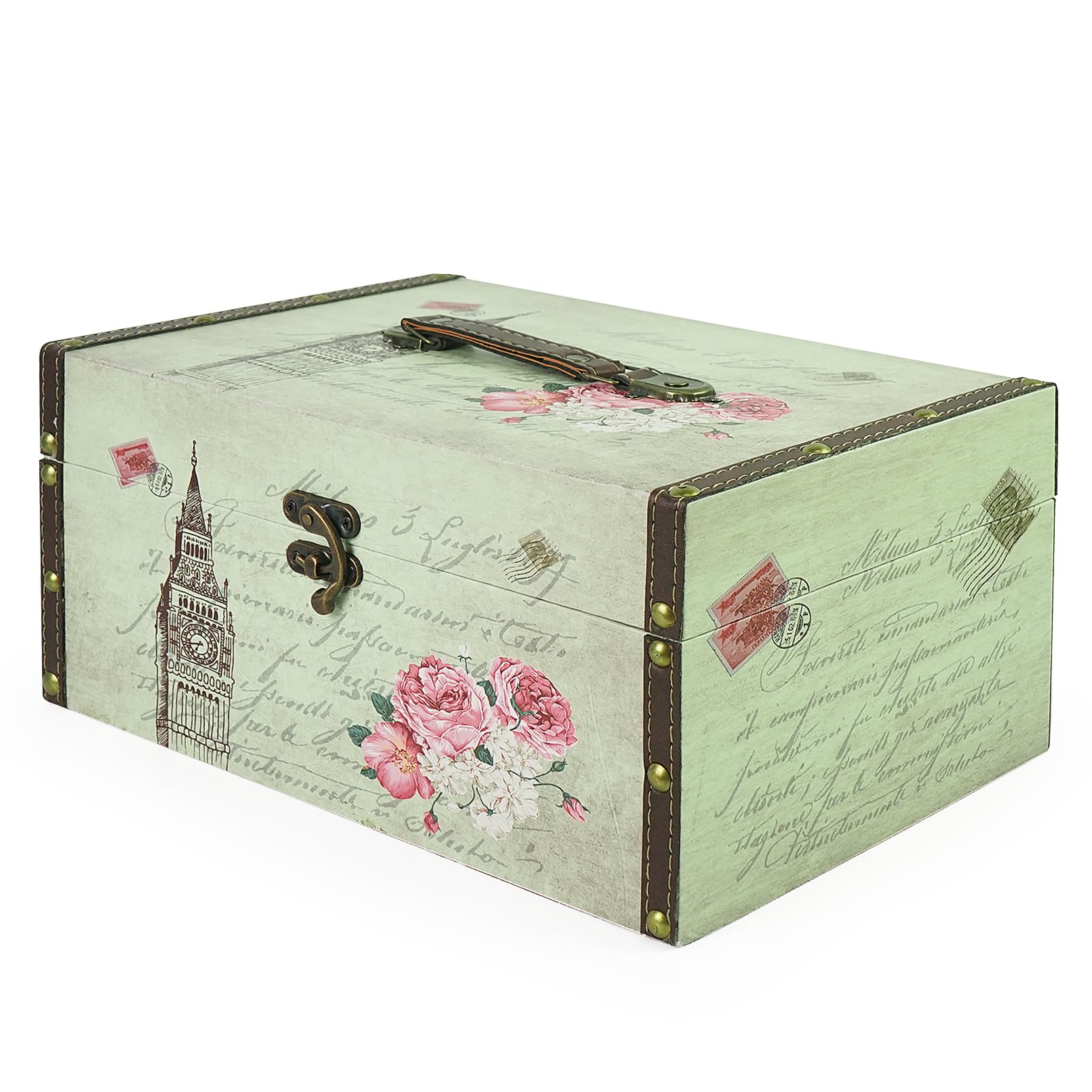 Small Wooden Decorative Storage Box with Lock & Handle