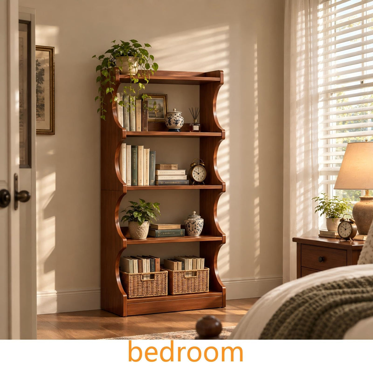 4-Tier Arched Walnut Bookcase