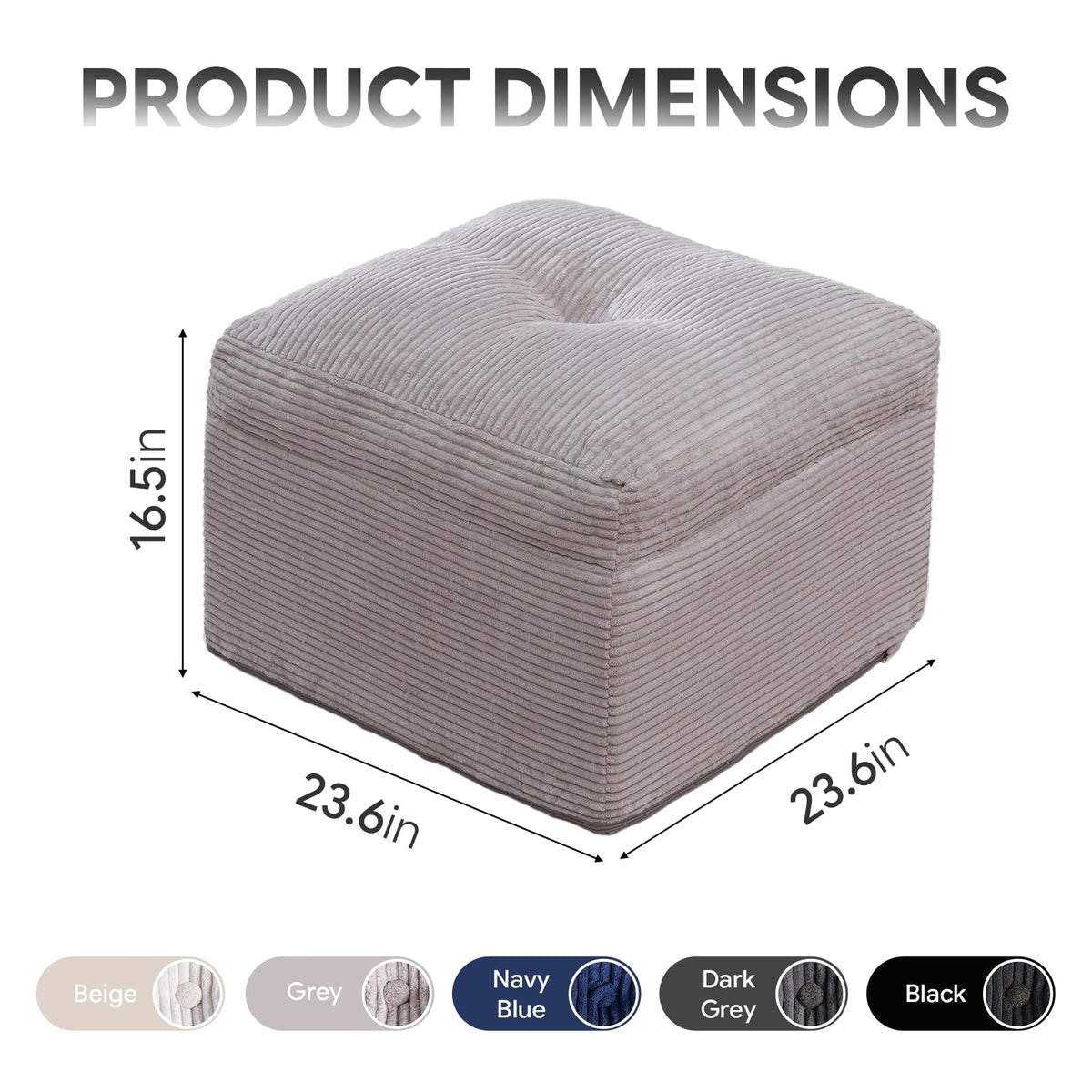 Smaour Pouf Ottoman, Corduroy Square Foot Stools with Filling, Light Grey