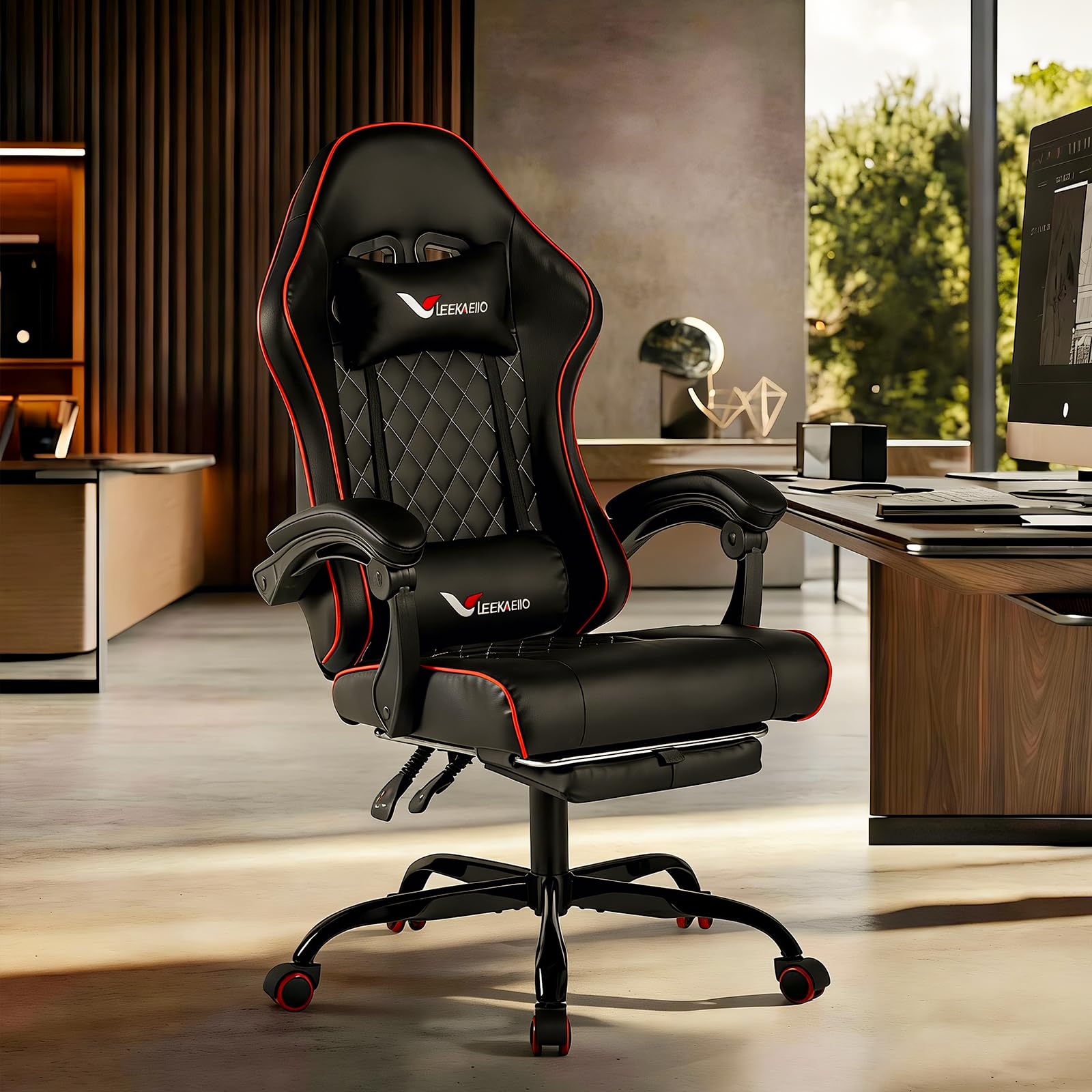 Ergonomic Gaming Chair with Footrest & Pocket Spring Cushion