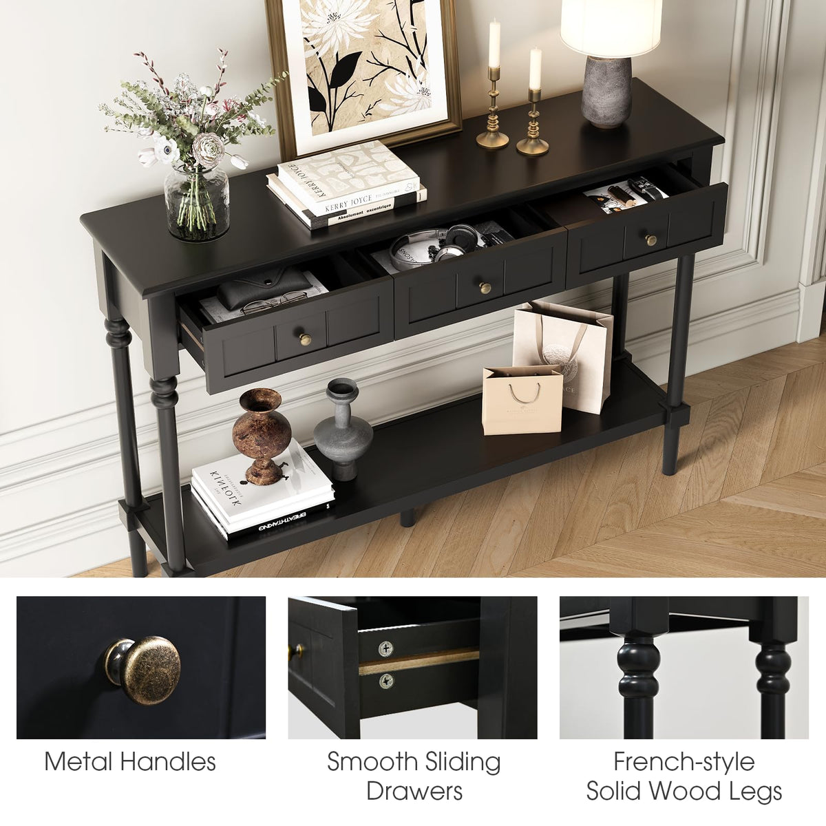 Black Console Table with Drawers