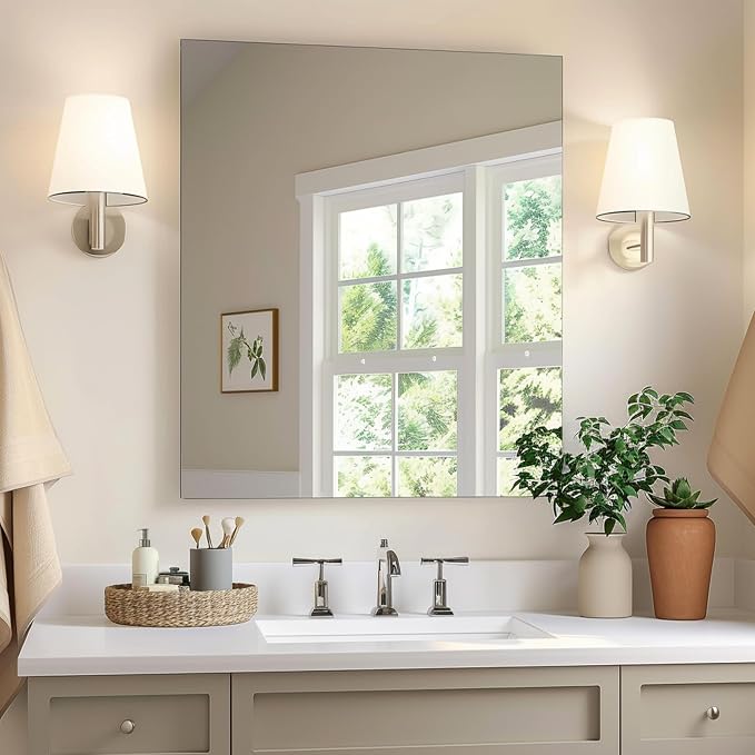 36x30 Inch Frameless Beveled Bathroom Wall Mirror
