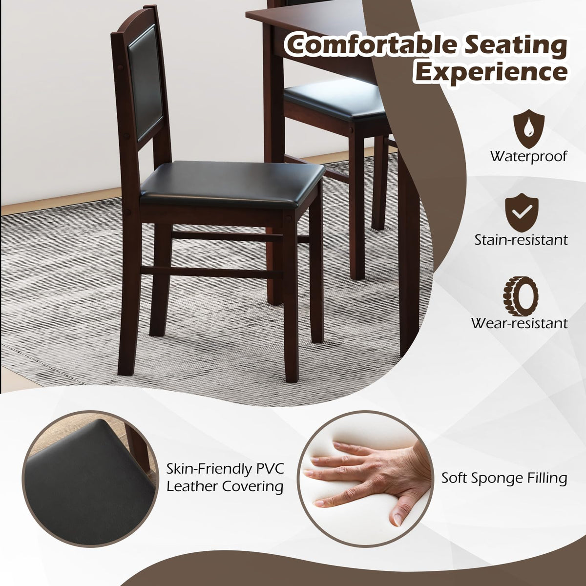 GIANTEX 5-Piece Dining Table Set for 4, Wooden Kitchen Table and Chairs with Solid Rubber Wood Legs, Padded Seat & Backrest, Space Saving Dinette Set for Home Dining Living Room, Breakfast Nook