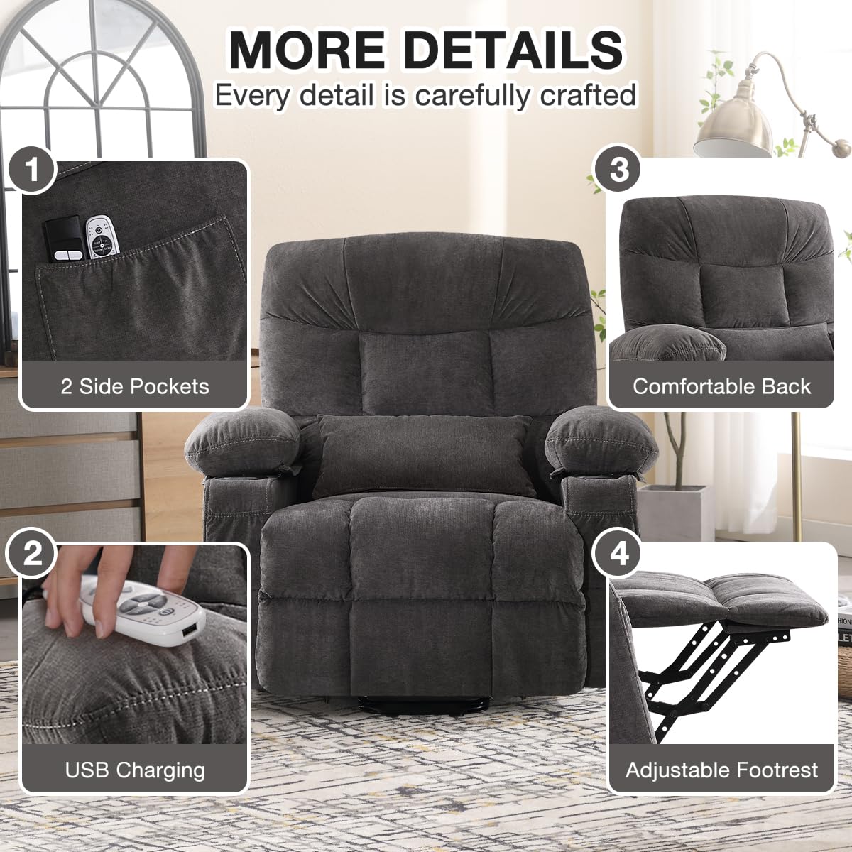 KWKSV Power Lift Recliner Chair for Elderly,8-Point Vibration Massage & Heat,Electric Lift Chair with Two Cup Holders,4 Side Pockets,Extended Footrest for Living Room