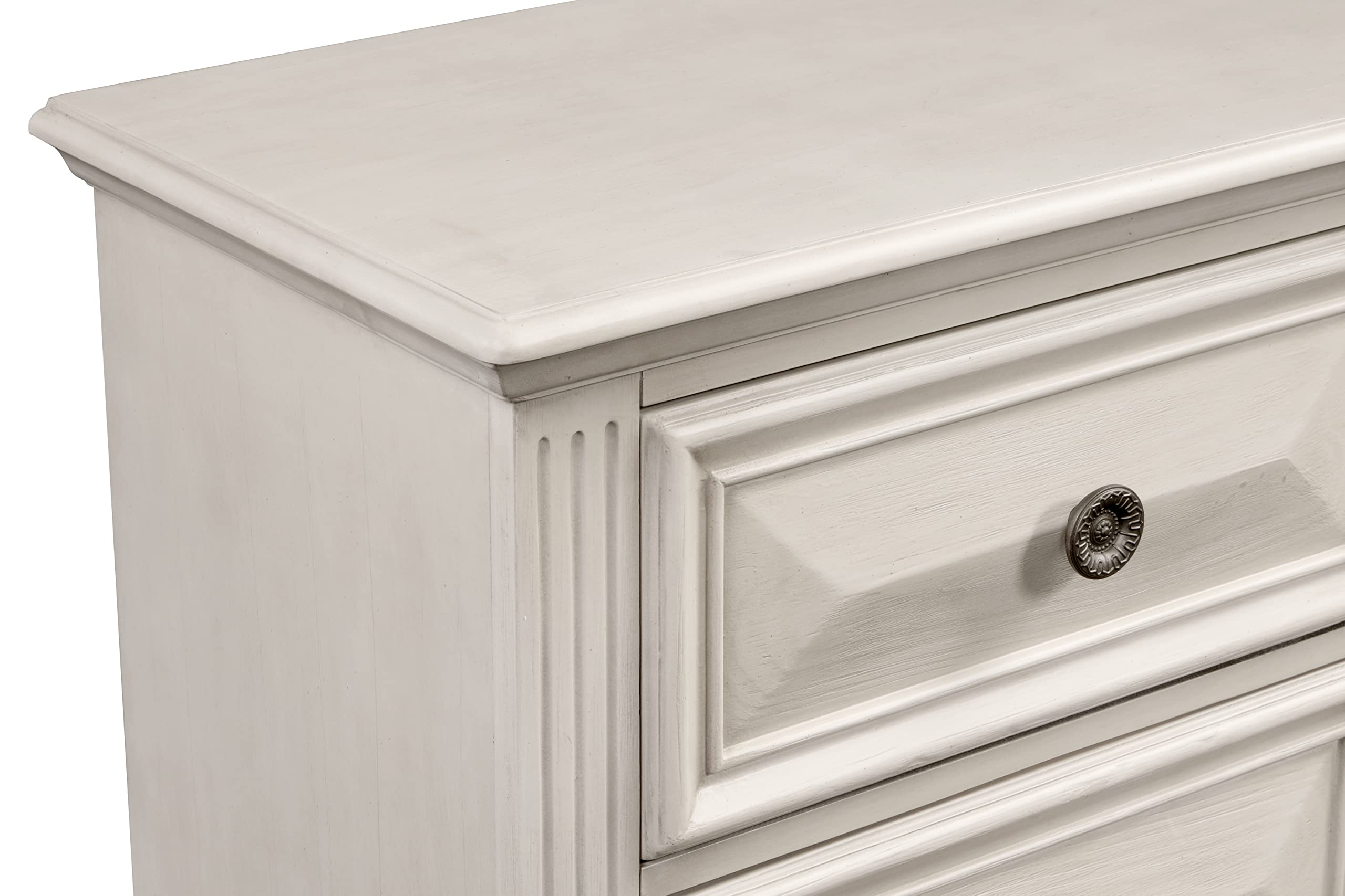 Roundhill Furniture Renova Distressed Parchment Wood Bedroom Set, Queen Panel Bed, Dresser, Mirror, Nightstand, Chest