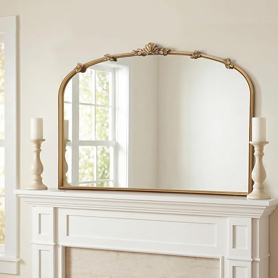Baroque Arched Wall Mirror – Gold Metal Frame