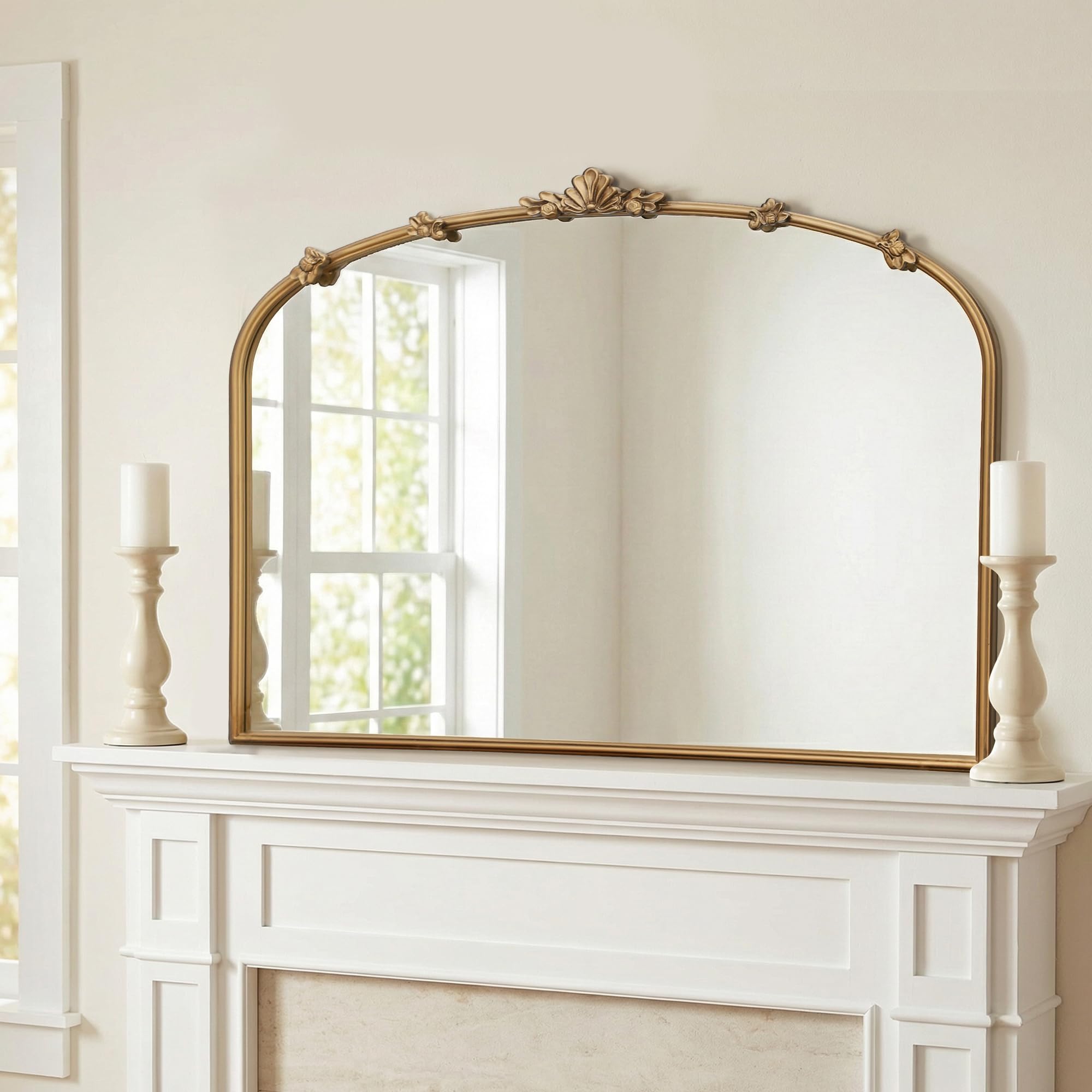 Baroque Arched Wall Mirror – Gold Metal Frame