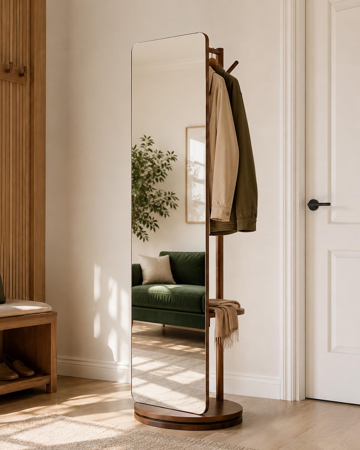 Rotating Full-Length Mirror Coat Rack