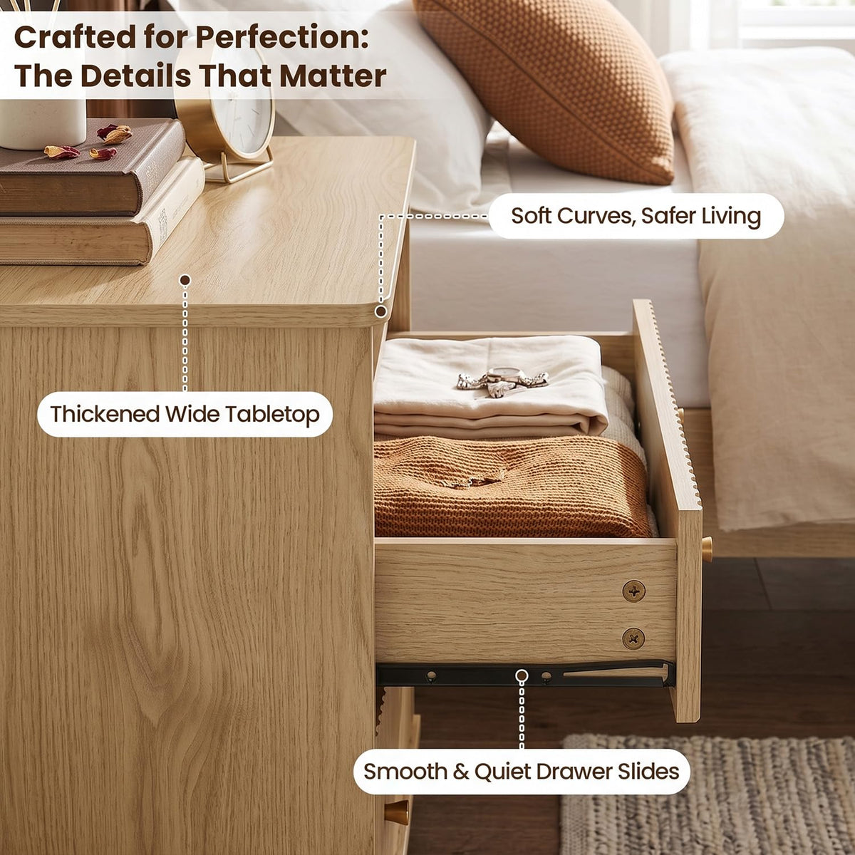 Fluted Nightstand with Charging Station