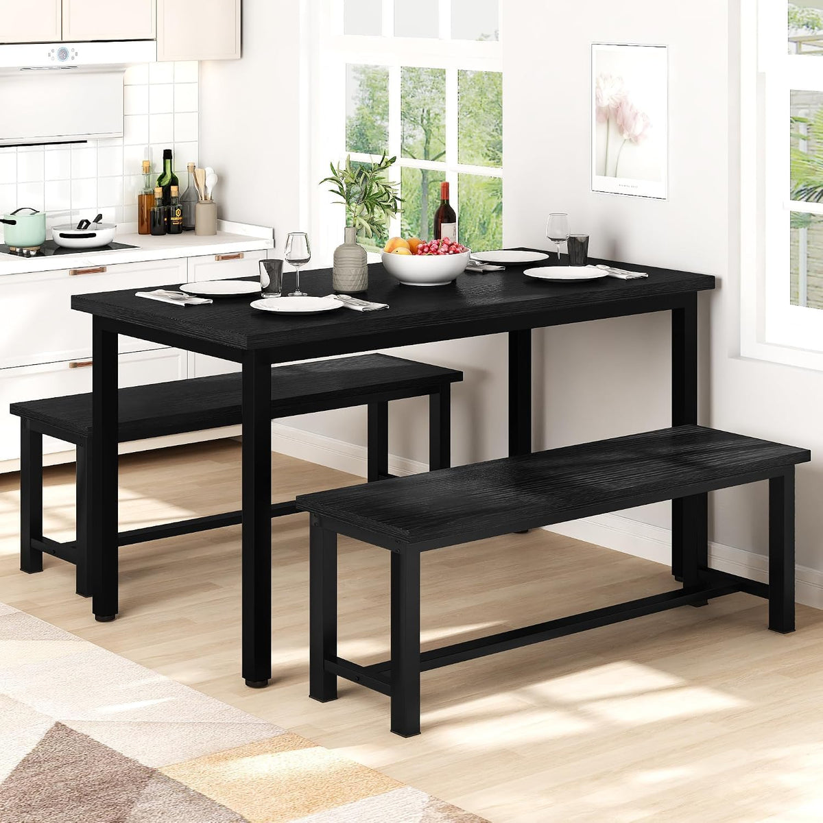 Black Dining Benches, Set of 2