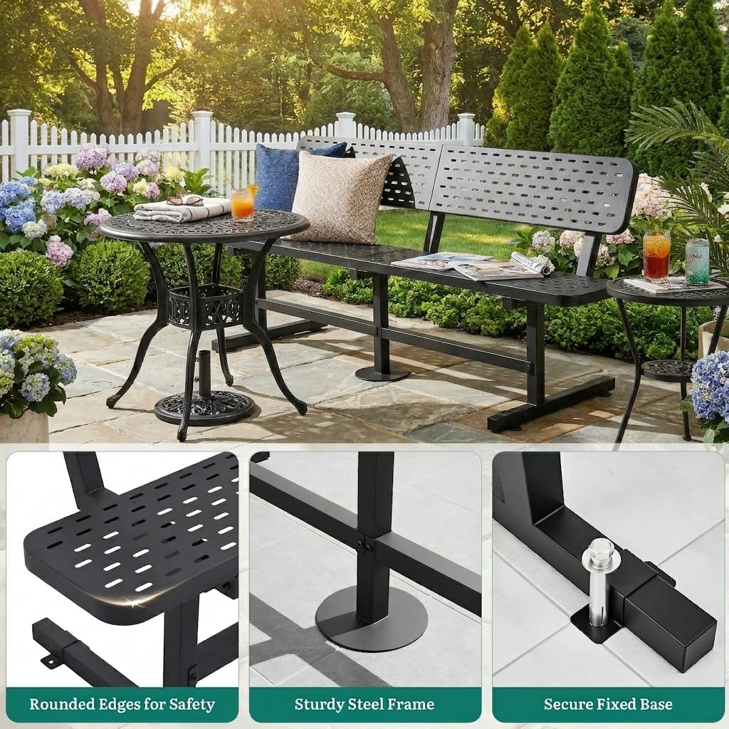 6 ft Heavy Duty Outdoor Metal Park Bench with Back