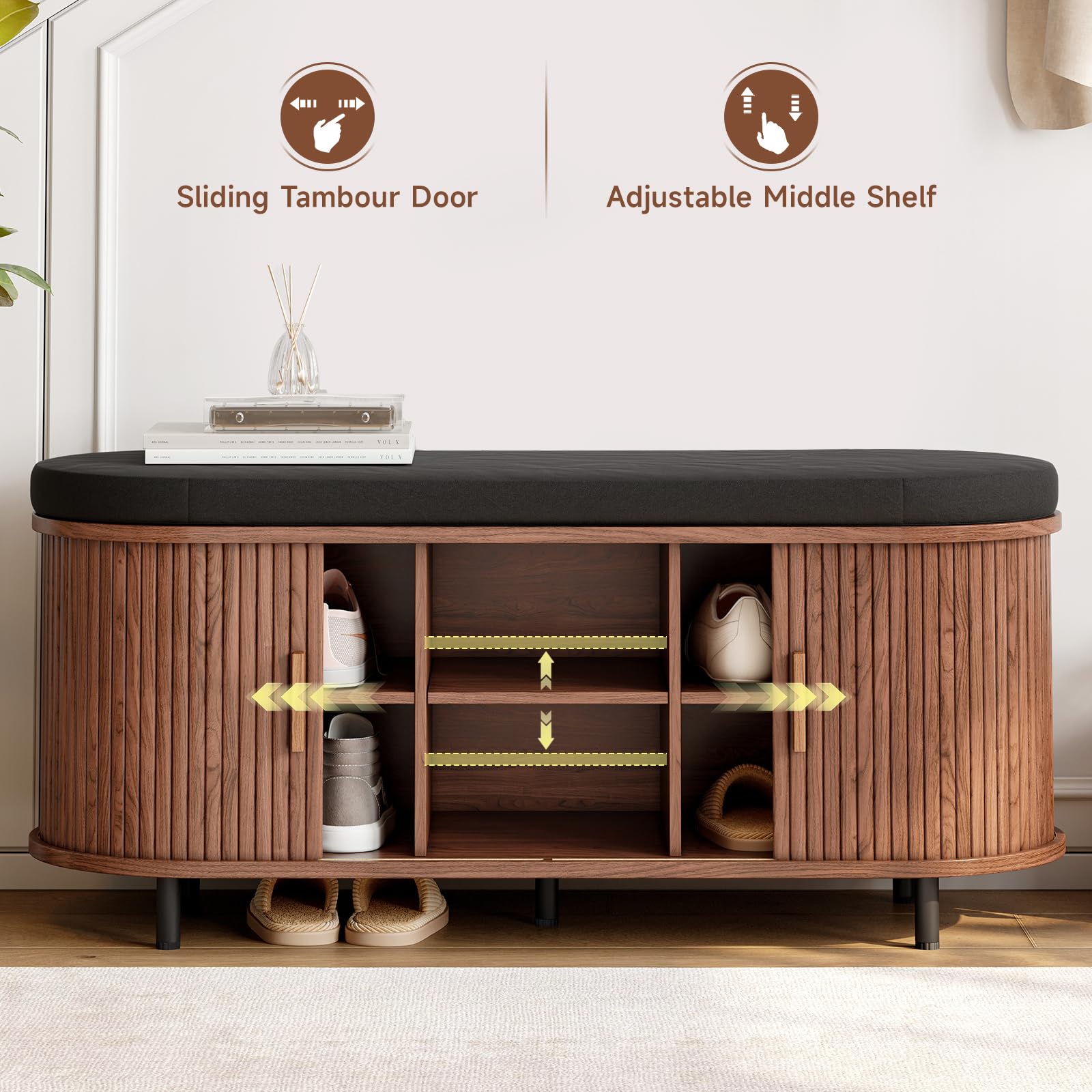 43" Fluted Shoe Storage Bench with Cushion