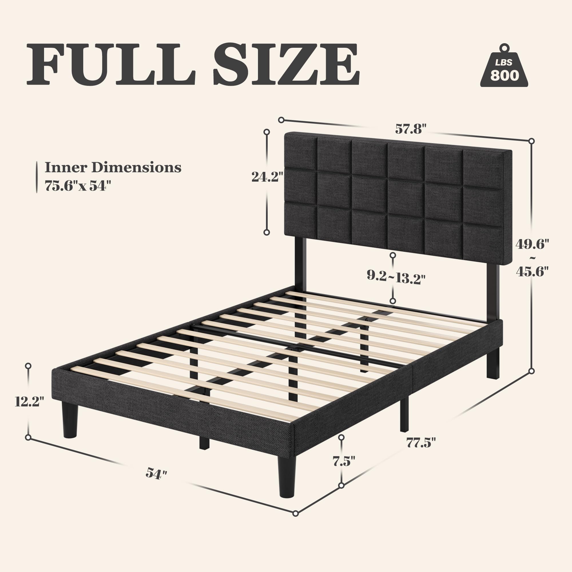 Platform Bed Frame with Adjustable Upholstered Headboard