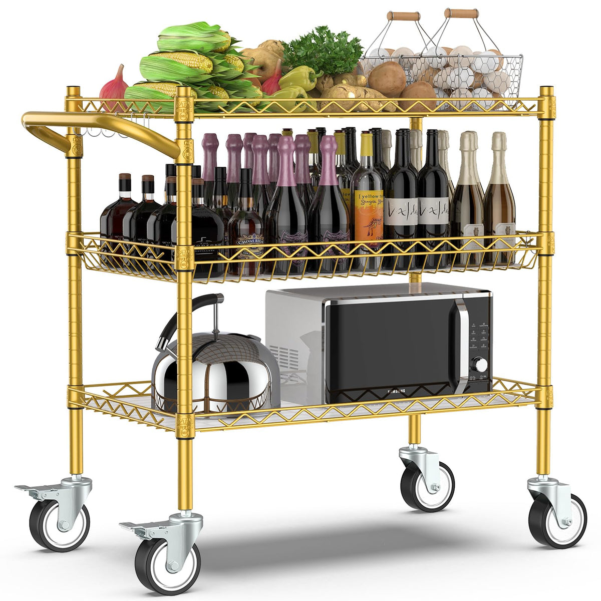 Leteuke 3 Tier Rolling Carts with Wheels, Heavy Duty Rolling Utility Cart