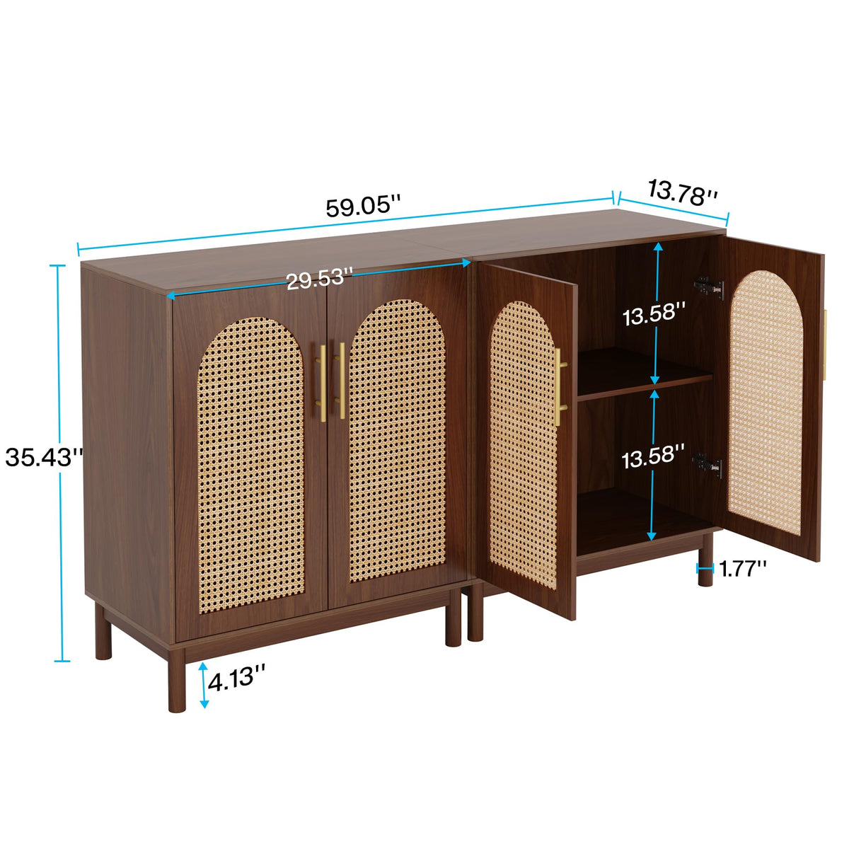 Tribesigns Set of 2 Rattan Sideboard, 59” Buffet Cabinet with Storage
