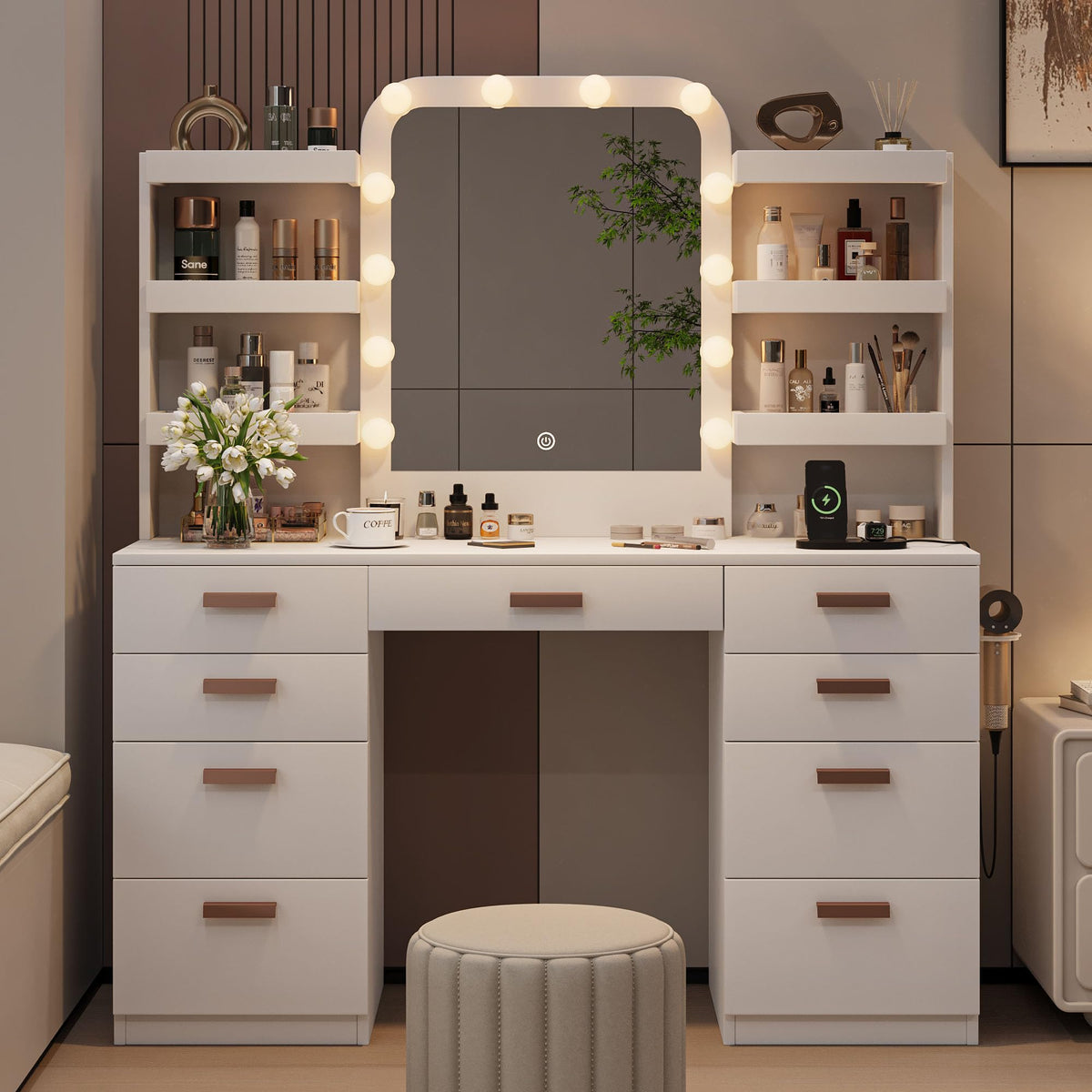 LED Makeup Vanity with 9 Drawers