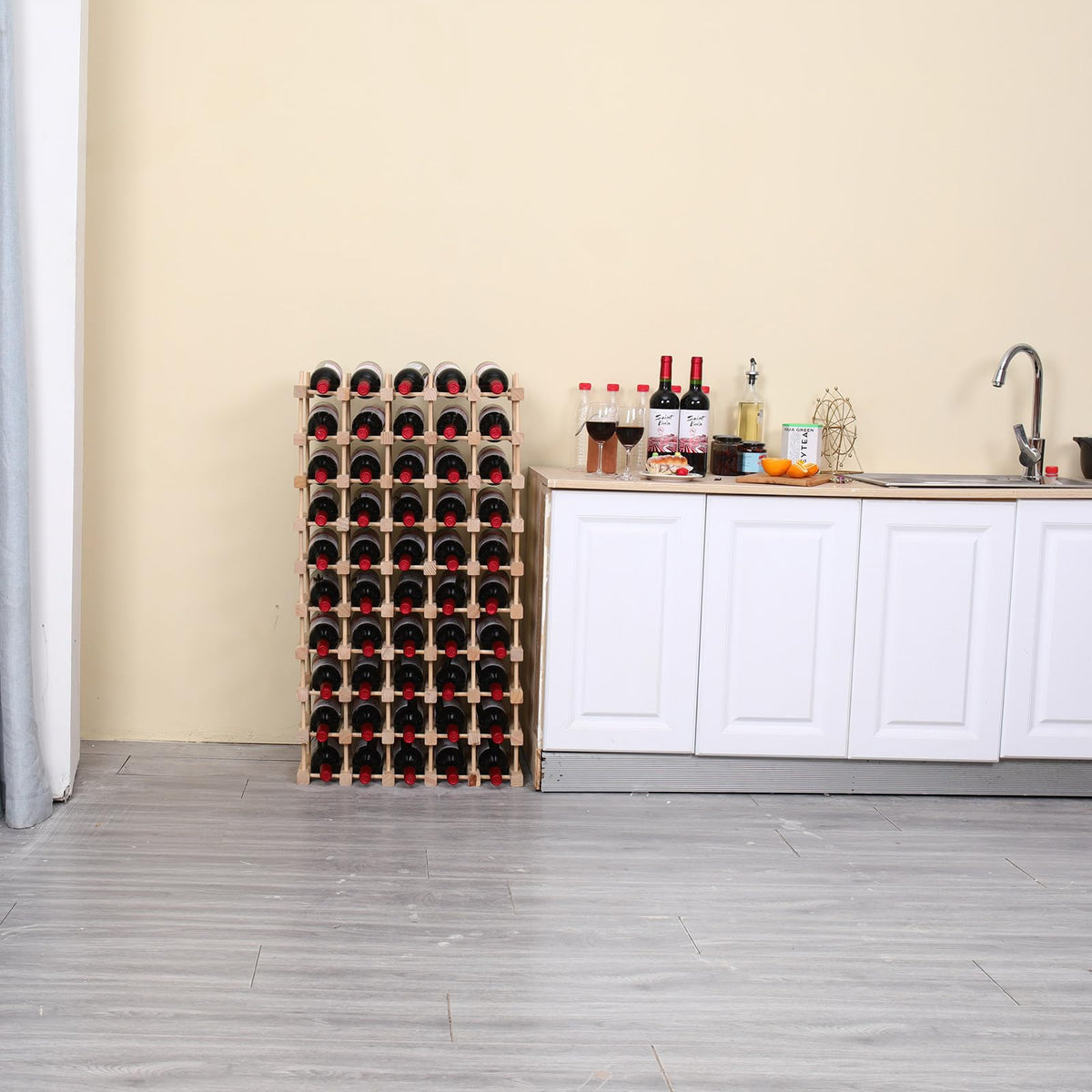 guilai Wooden Stackable Storage Modular Small countertop Wine Rack Cabinet,Freestanding for Floor Wood Wine Bottle Shelf (50bottle)