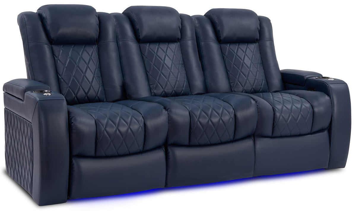 Valencia Tuscany Home Theater Seating | Premium Top Grain Italian Nappa 11000 Leather, Power Headrest, Power Lumbar Support, with Center Drop Down Console (Row of 3, Navy Blue)