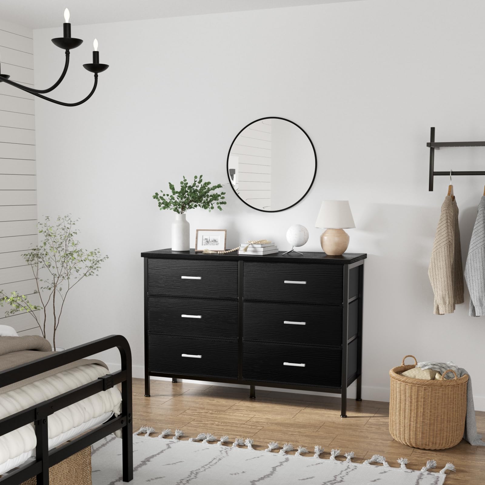 KAI-ROAD Bedroom Sets Nightstand Set 3 Piece Black with 6 Fabric Drawers Modern