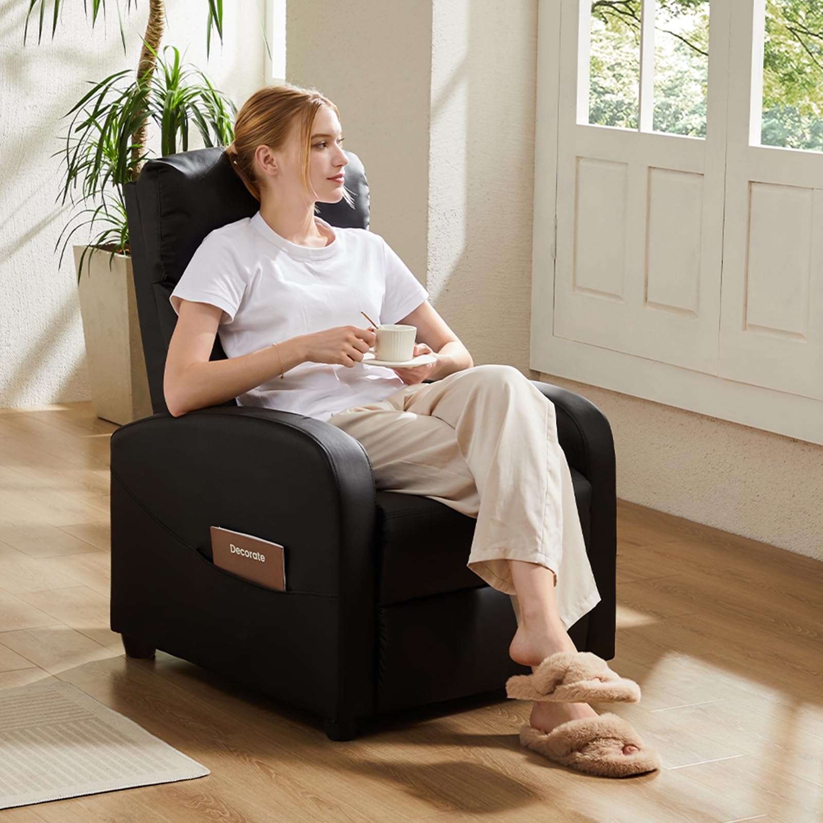Sweetcrispy Massage Recliner Chair for Adults, Adjustable Home Theater Seating with Lumbar Support for Living Room, Modern Fabric Reclining for Small Space, Grey