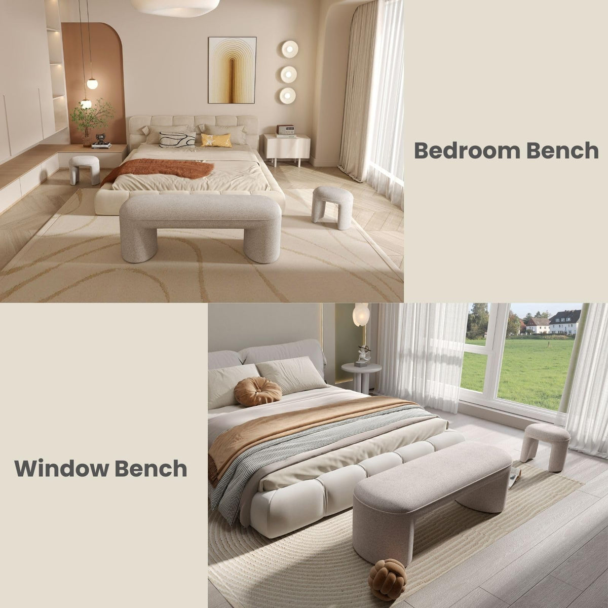 Chenille Bench with Nesting Ottomans