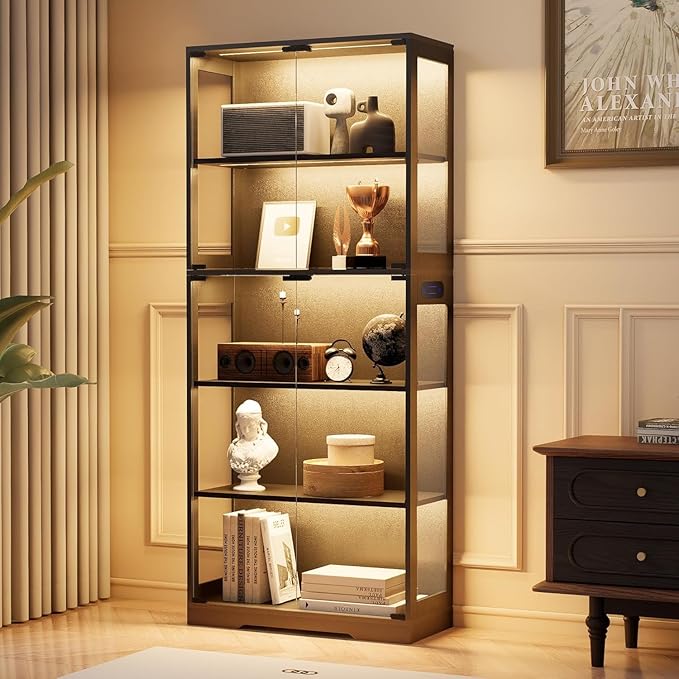5-Tier Glass Display Cabinet with LED Lighting & Motion Sensor